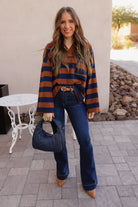 Striped Oversized V-Neck Sweatshirt-Sweatshirt-Krush Kandy, Women's Online Fashion Boutique Located in Phoenix, Arizona (Scottsdale Area)