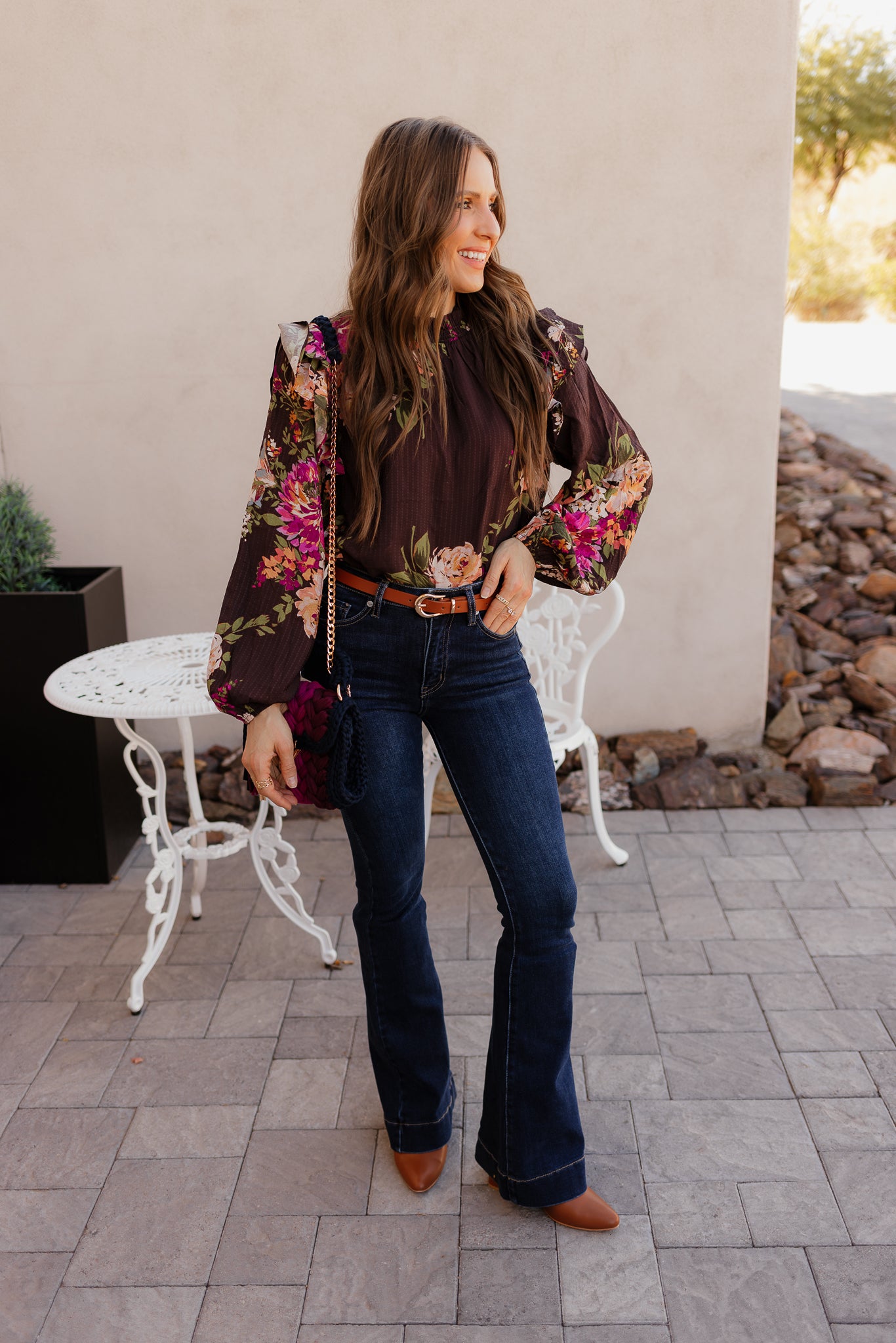 Floral Ruffled Mock Neck Blouse S-3X-Tops-Krush Kandy, Women's Online Fashion Boutique Located in Phoenix, Arizona (Scottsdale Area)