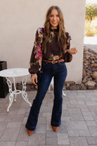 Floral Ruffled Mock Neck Blouse S-3X-Tops-Krush Kandy, Women's Online Fashion Boutique Located in Phoenix, Arizona (Scottsdale Area)