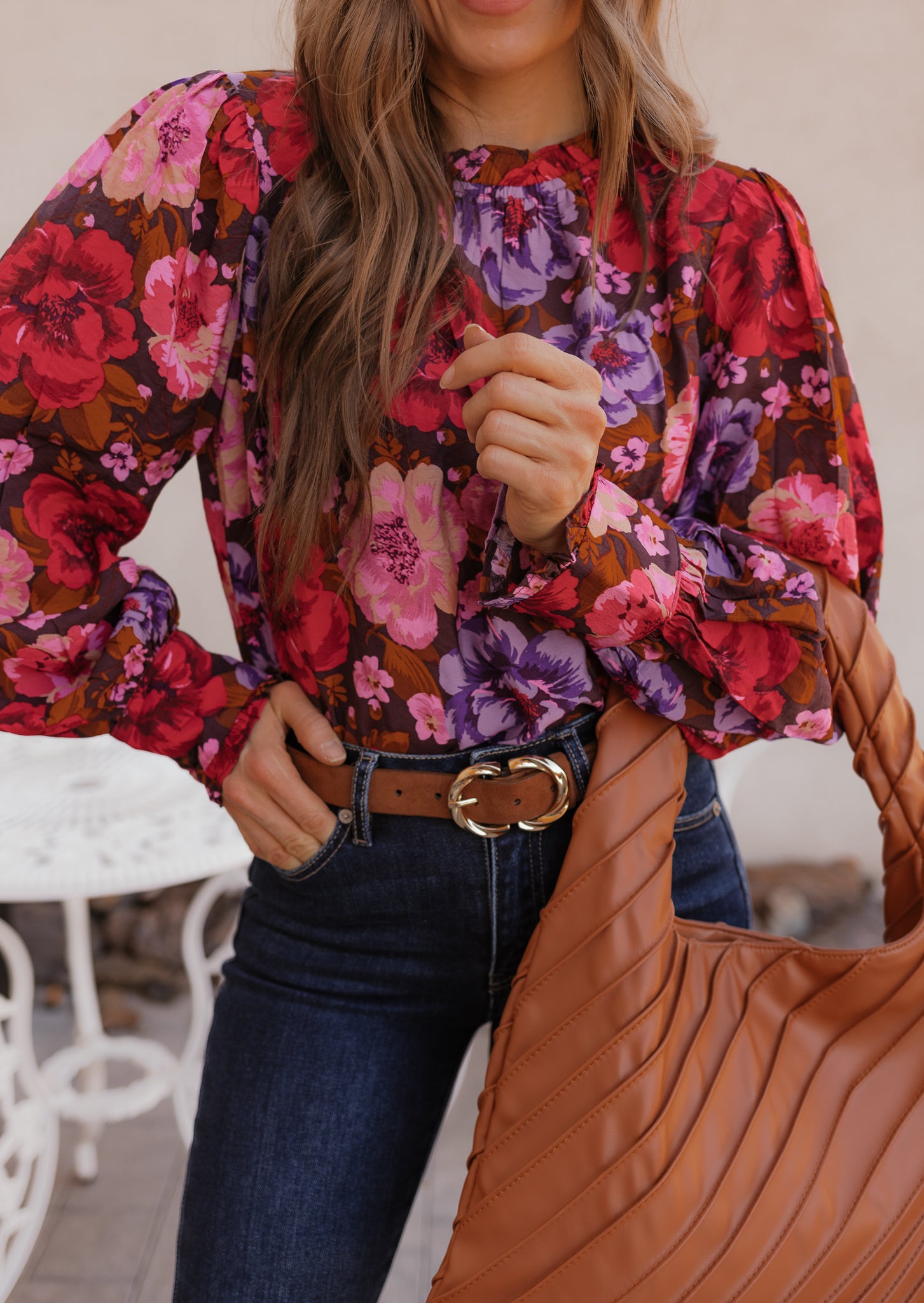 Bold Floral Chiffon Blouse S-3X-Tops-Krush Kandy, Women's Online Fashion Boutique Located in Phoenix, Arizona (Scottsdale Area)