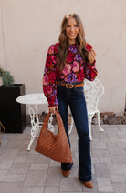 Bold Floral Chiffon Blouse S-3X-Tops-Krush Kandy, Women's Online Fashion Boutique Located in Phoenix, Arizona (Scottsdale Area)