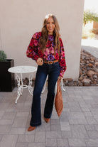 Bold Floral Chiffon Blouse S-3X-Tops-Krush Kandy, Women's Online Fashion Boutique Located in Phoenix, Arizona (Scottsdale Area)