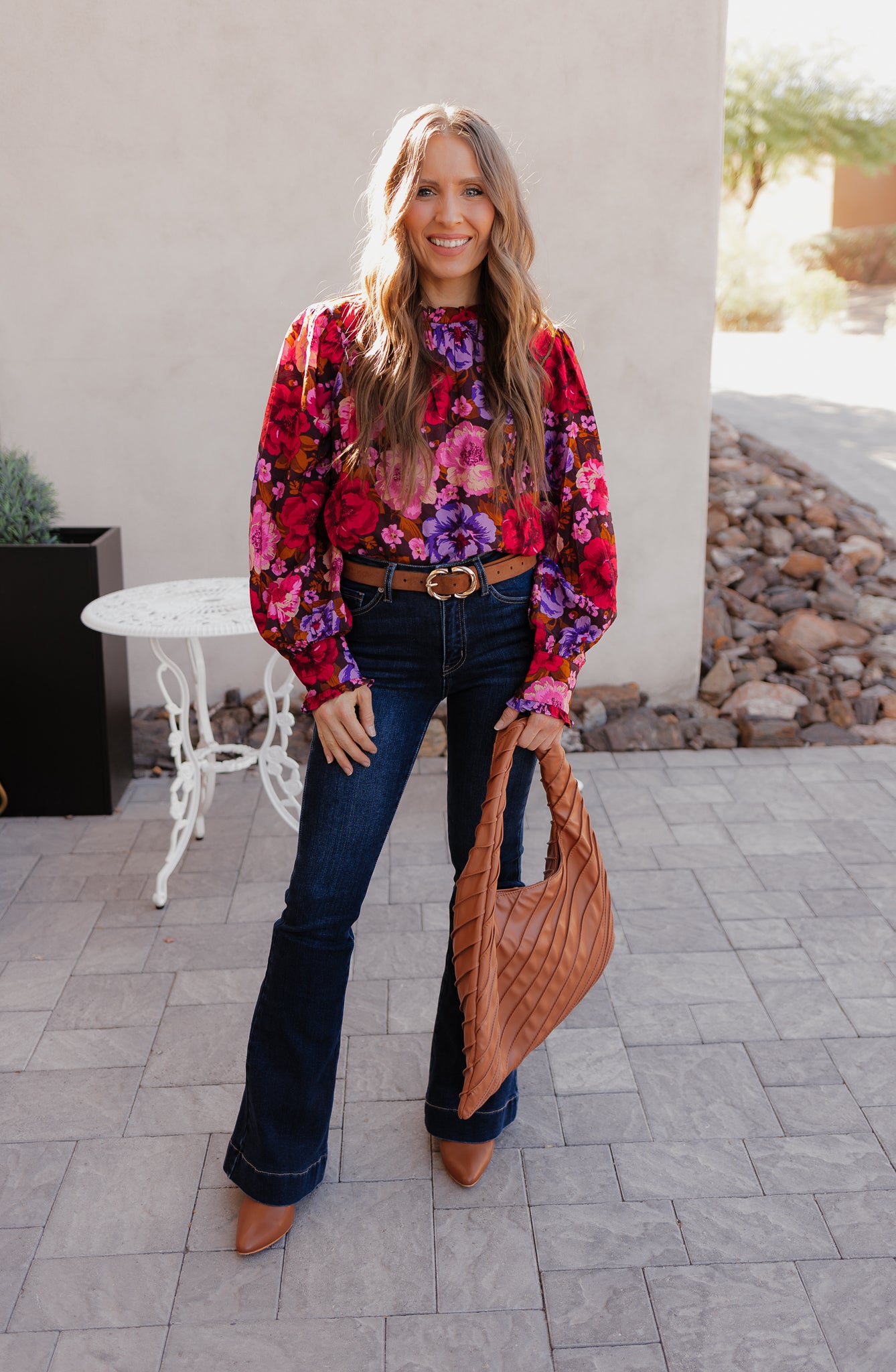 Bold Floral Chiffon Blouse S-3X-Tops-Krush Kandy, Women's Online Fashion Boutique Located in Phoenix, Arizona (Scottsdale Area)