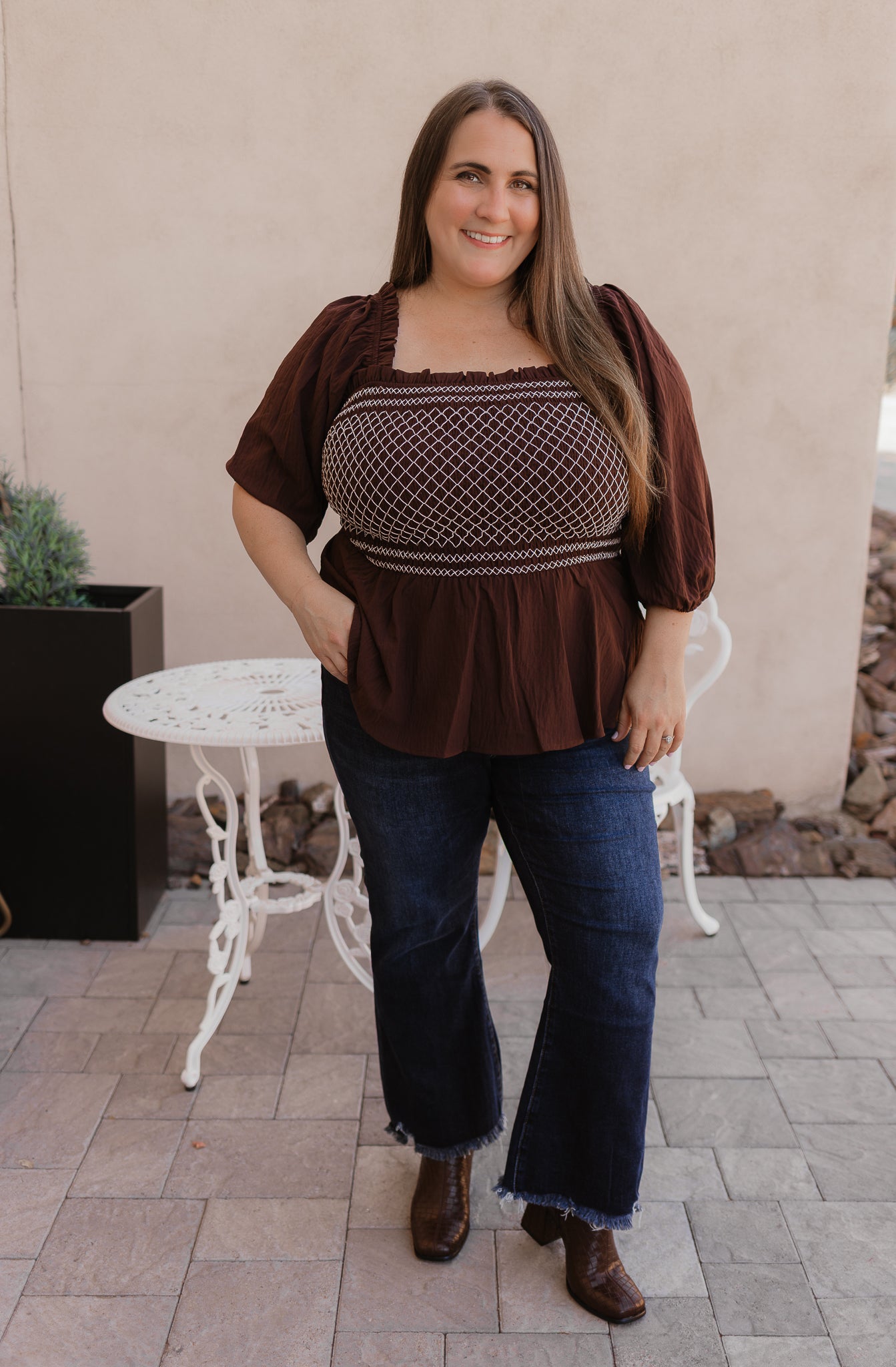 Smocked Bodice Square-Neck Blouse S-3X-Tops-Krush Kandy, Women's Online Fashion Boutique Located in Phoenix, Arizona (Scottsdale Area)