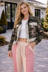 Vintage Washed Back Flower Patch Printed Jacket
