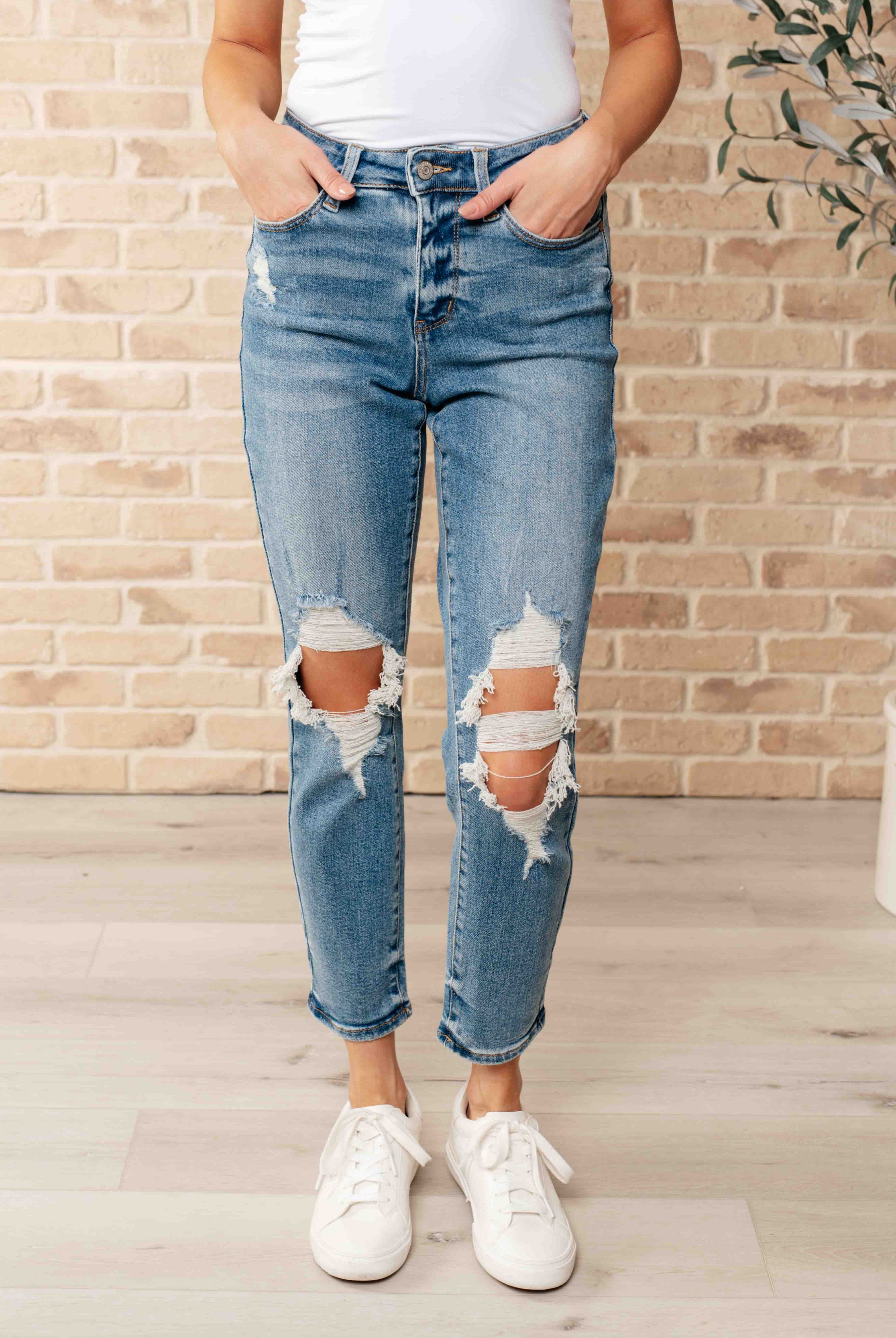 Frankie High Waist Distressed Boyfriend Jeans-Jeans-Krush Kandy, Women's Online Fashion Boutique Located in Phoenix, Arizona (Scottsdale Area)