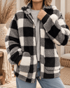 Full Size Plaid Long Sleeve Hooded Coat