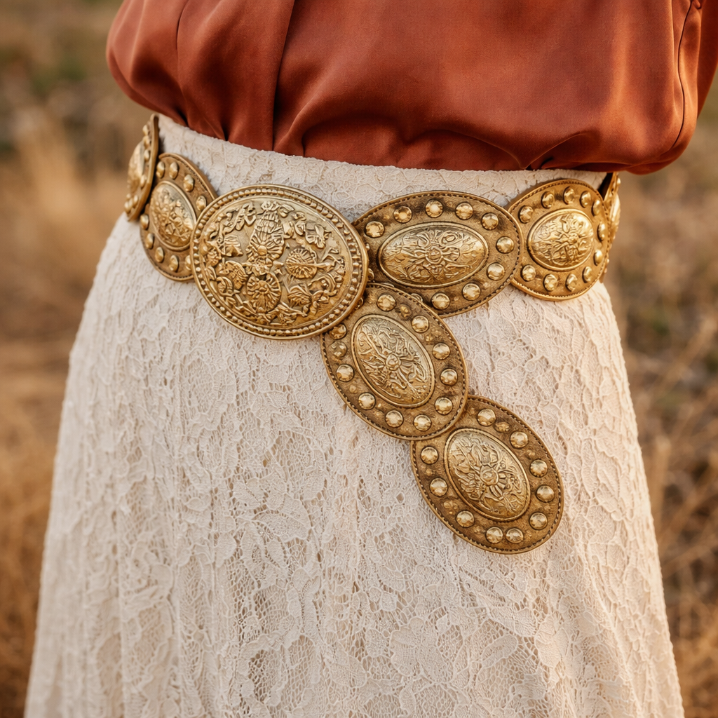 Western Oval Concho Vegan Leather Belt | Pre-Order