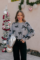 Gray Bow Pattern Knit Sweater-Sweater-Krush Kandy, Women's Online Fashion Boutique Located in Phoenix, Arizona (Scottsdale Area)