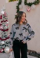 Gray Bow Pattern Knit Sweater-Sweater-Krush Kandy, Women's Online Fashion Boutique Located in Phoenix, Arizona (Scottsdale Area)