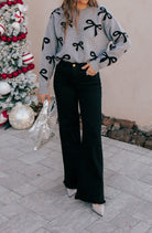 Gray Bow Pattern Knit Sweater-Sweater-Krush Kandy, Women's Online Fashion Boutique Located in Phoenix, Arizona (Scottsdale Area)