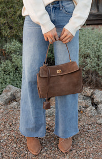 Genuine Suede Turn-Lock Satchel