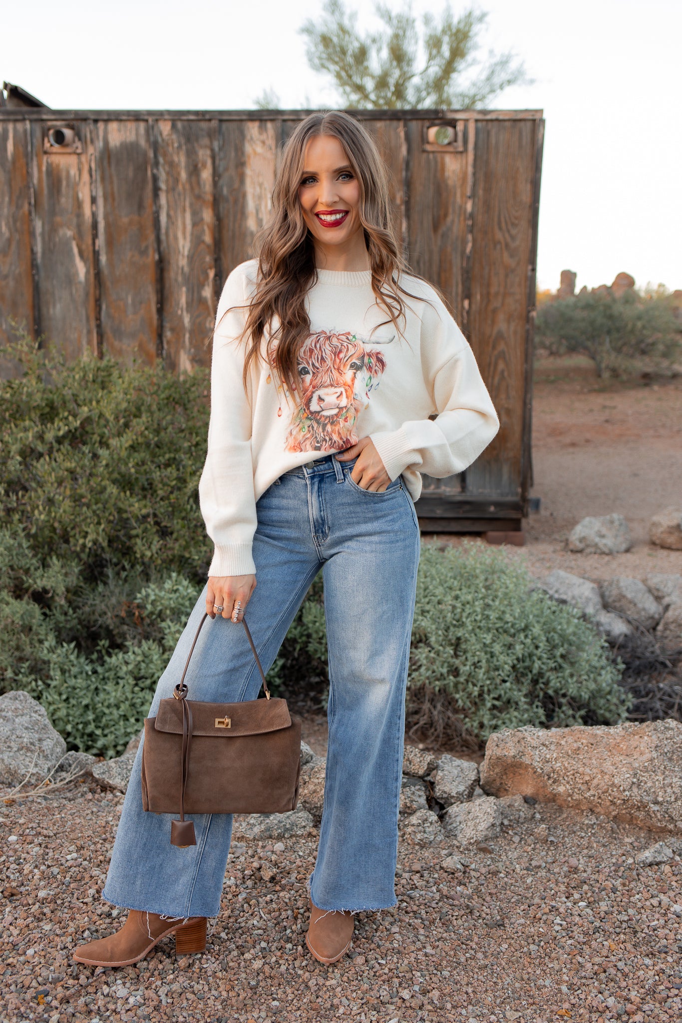 Highland Cow Christmas Lights Knit Sweater | KKB EXCLUSIVE XS-3X-Sweater-Krush Kandy, Women's Online Fashion Boutique Located in Phoenix, Arizona (Scottsdale Area)