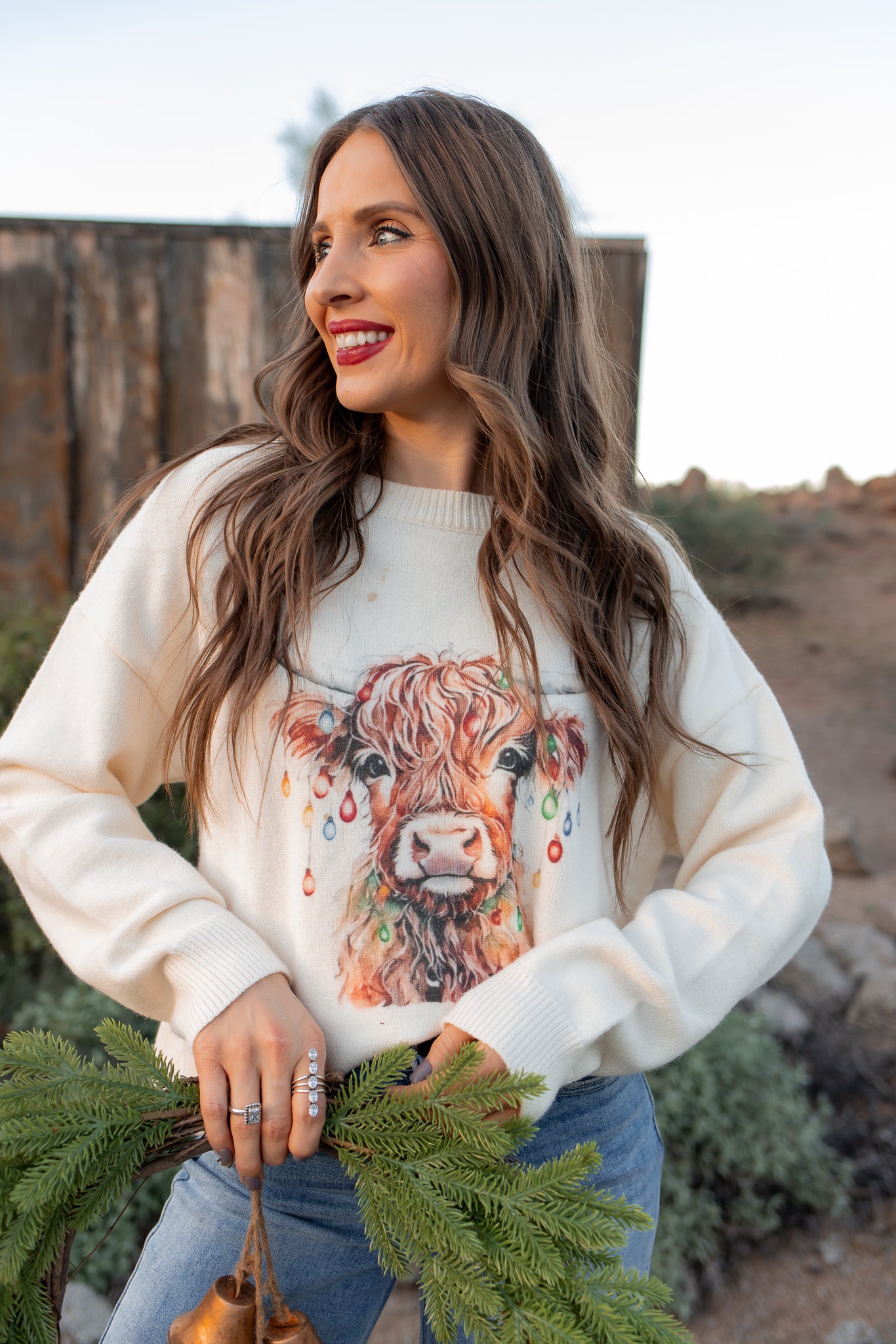 Highland Cow Christmas Lights Knit Sweater | KKB EXCLUSIVE XS-3X-Sweater-Krush Kandy, Women's Online Fashion Boutique Located in Phoenix, Arizona (Scottsdale Area)