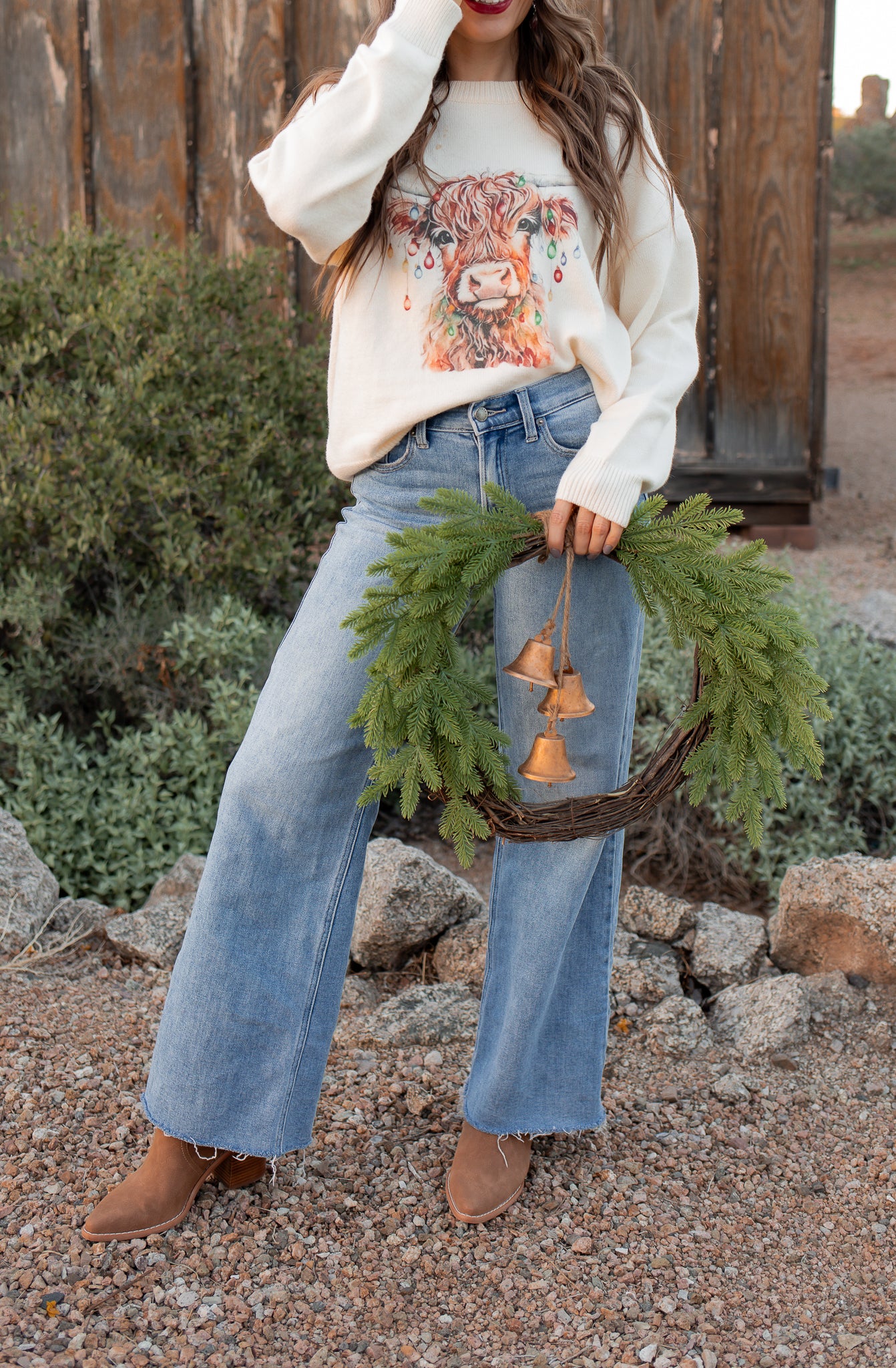 Highland Cow Christmas Lights Knit Sweater | KKB EXCLUSIVE XS-3X-Sweater-Krush Kandy, Women's Online Fashion Boutique Located in Phoenix, Arizona (Scottsdale Area)