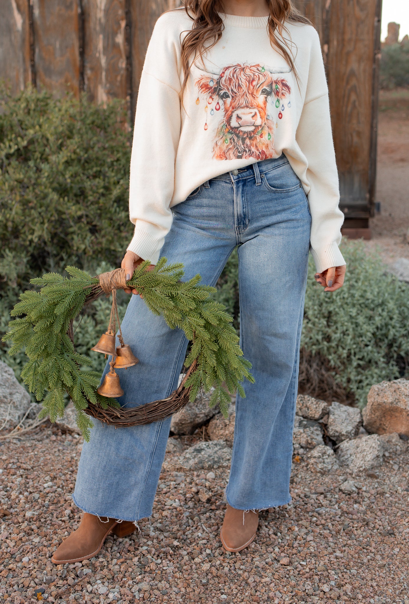 Highland Cow Christmas Lights Knit Sweater | KKB EXCLUSIVE XS-3X-Sweater-Krush Kandy, Women's Online Fashion Boutique Located in Phoenix, Arizona (Scottsdale Area)