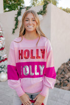 Sequined HOLLY JOLLY Color Block Crew Neck Sweater-Sweater-Krush Kandy, Women's Online Fashion Boutique Located in Phoenix, Arizona (Scottsdale Area)