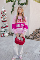 Sequined HOLLY JOLLY Color Block Crew Neck Sweater-Sweater-Krush Kandy, Women's Online Fashion Boutique Located in Phoenix, Arizona (Scottsdale Area)