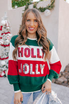 Sequined HOLLY JOLLY Color Block Crew Neck Sweater-Sweater-Krush Kandy, Women's Online Fashion Boutique Located in Phoenix, Arizona (Scottsdale Area)