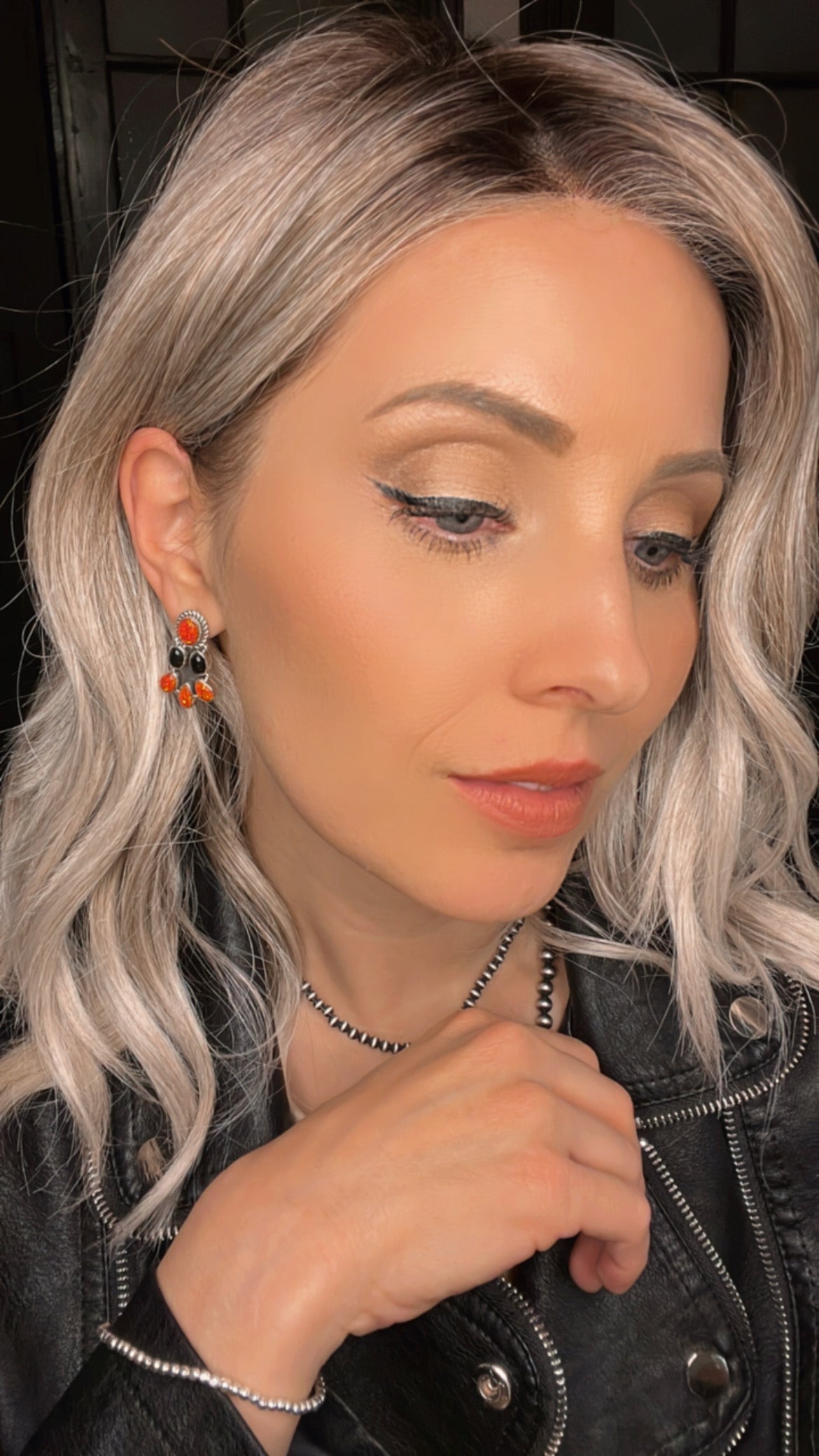 Monster Bash Black Onyx & Orange Opal Earrings-Krush Kandy, Women's Online Fashion Boutique Located in Phoenix, Arizona (Scottsdale Area)