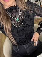 Saddle Up Velvet Long Sleeve Mesh Top-Tops-Krush Kandy, Women's Online Fashion Boutique Located in Phoenix, Arizona (Scottsdale Area)