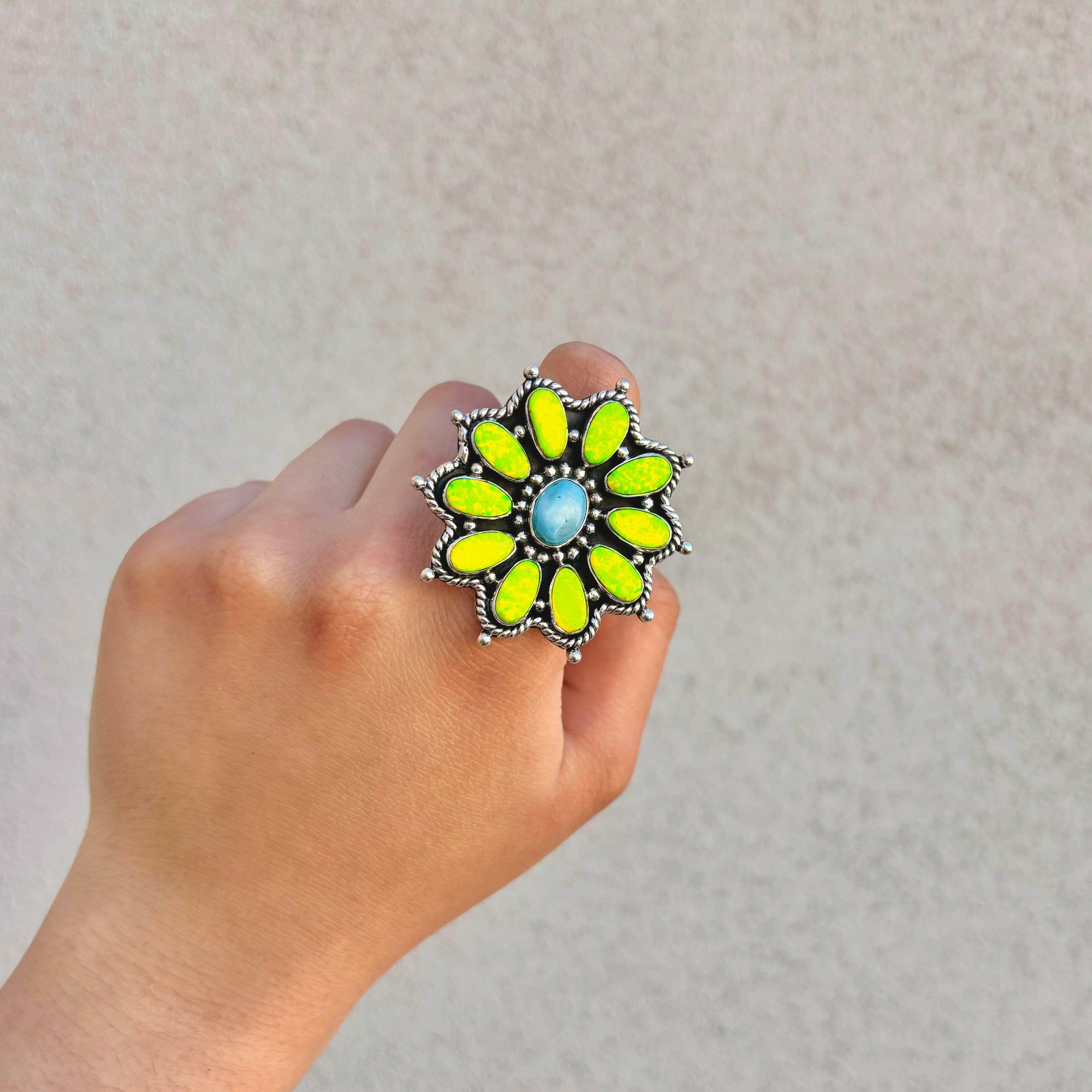 Golden Hills & Neon Yellow Opal Ring-Cluster Rings-Krush Kandy, Women's Online Fashion Boutique Located in Phoenix, Arizona (Scottsdale Area)