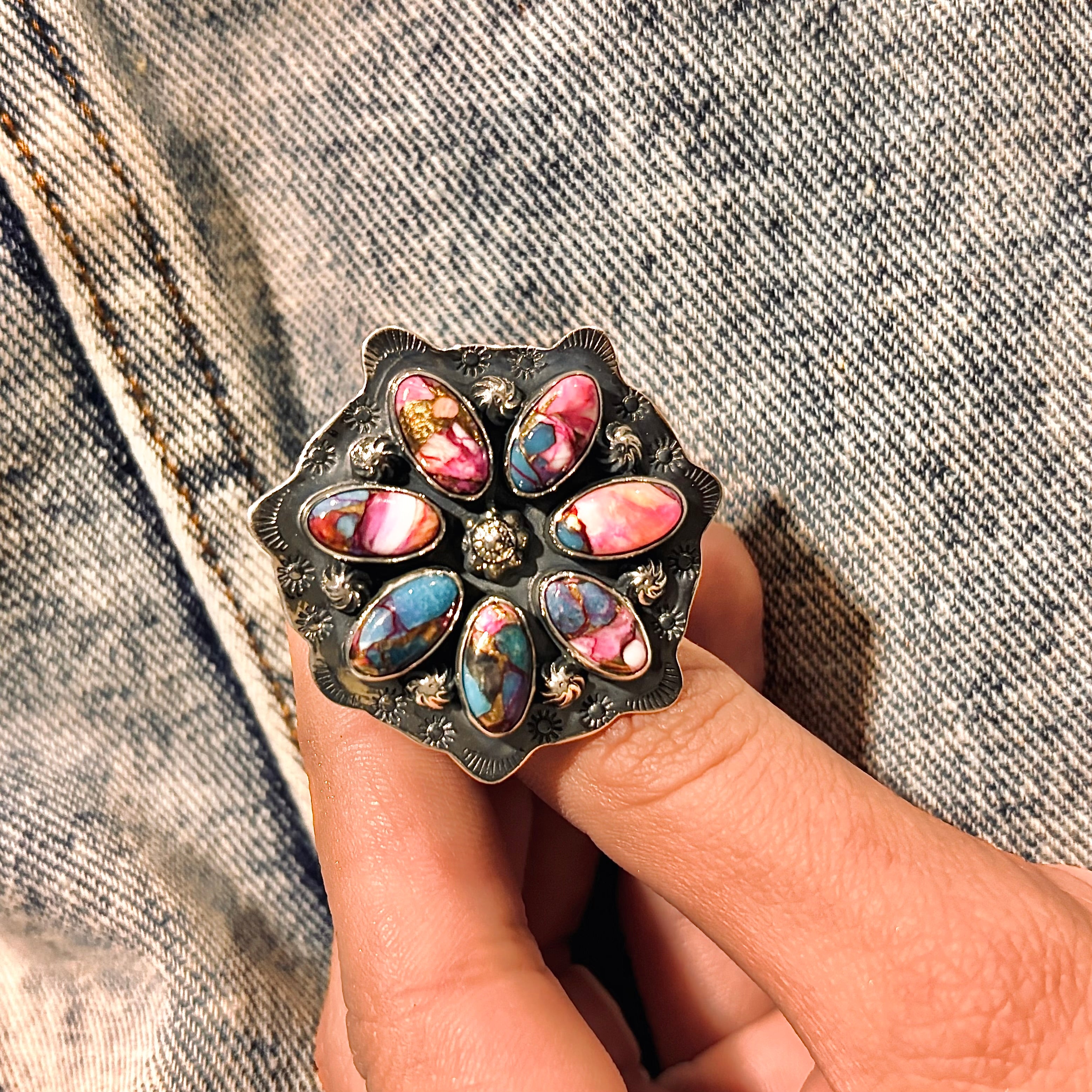 Cute Stamped Stone Flower Ring | Krush Exclusive-Rings-Krush Kandy, Women's Online Fashion Boutique Located in Phoenix, Arizona (Scottsdale Area)