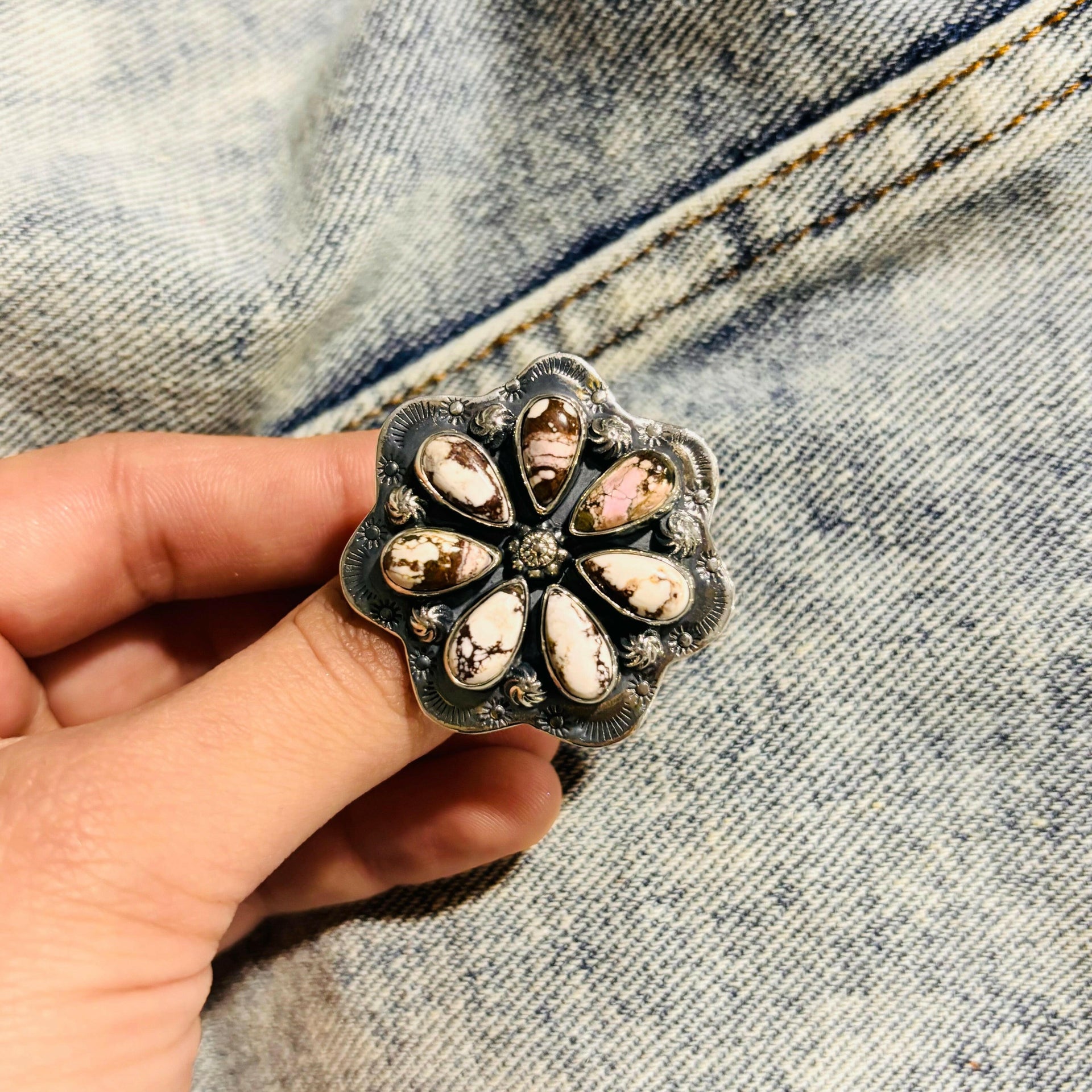 Cute Stamped Stone Flower Ring | Krush Exclusive-Cluster Rings-Krush Kandy, Women's Online Fashion Boutique Located in Phoenix, Arizona (Scottsdale Area)