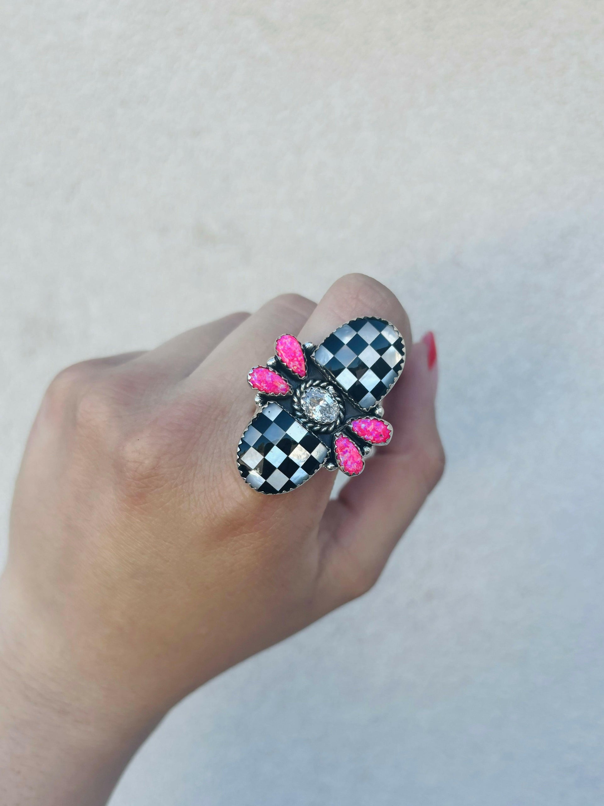 Checkered Stone Lovebug Ring-Crawler Rings-Krush Kandy, Women's Online Fashion Boutique Located in Phoenix, Arizona (Scottsdale Area)