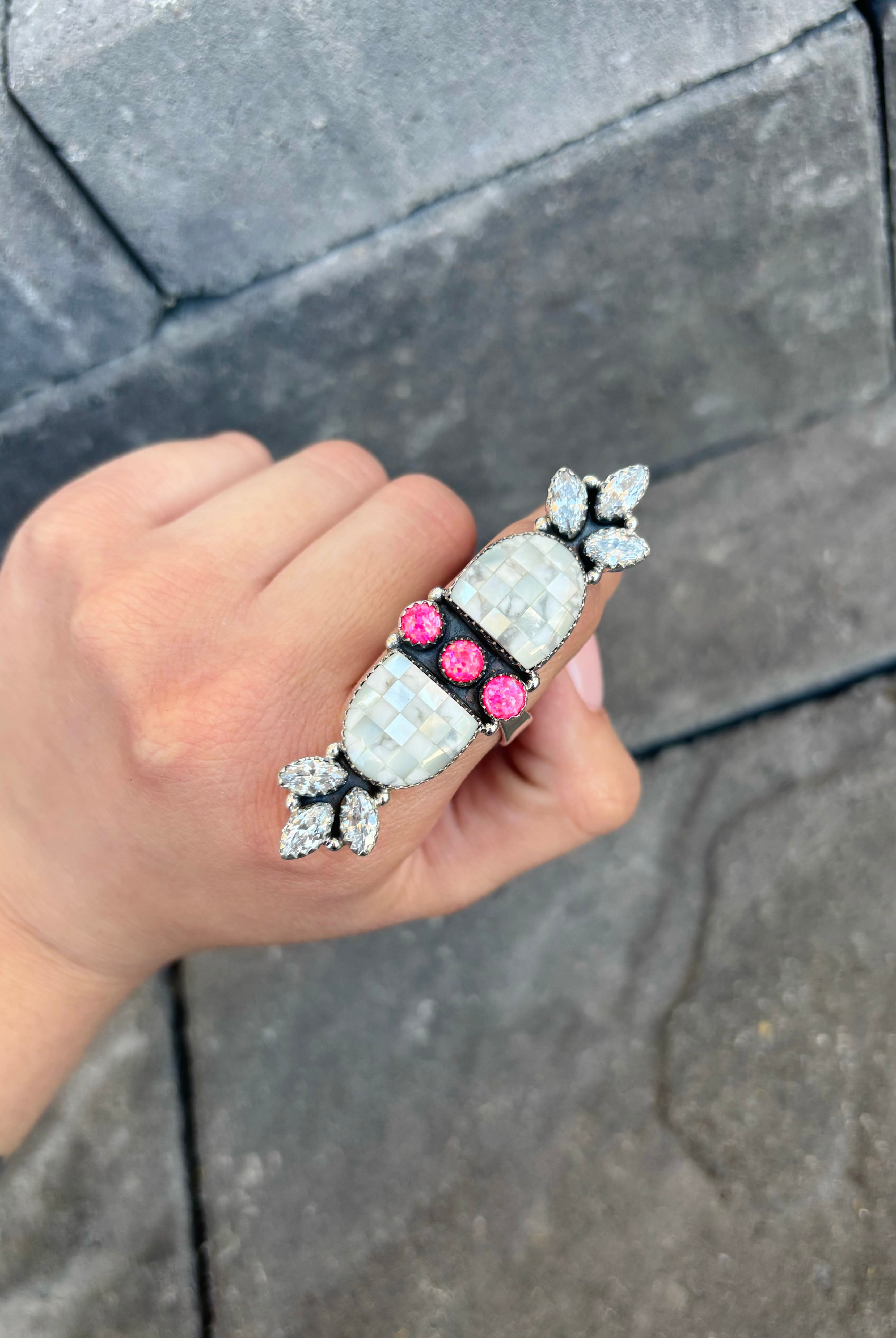Checkered Crystal & Stone Ring | PREORDER NOW OPEN-Rings-Krush Kandy, Women's Online Fashion Boutique Located in Phoenix, Arizona (Scottsdale Area)