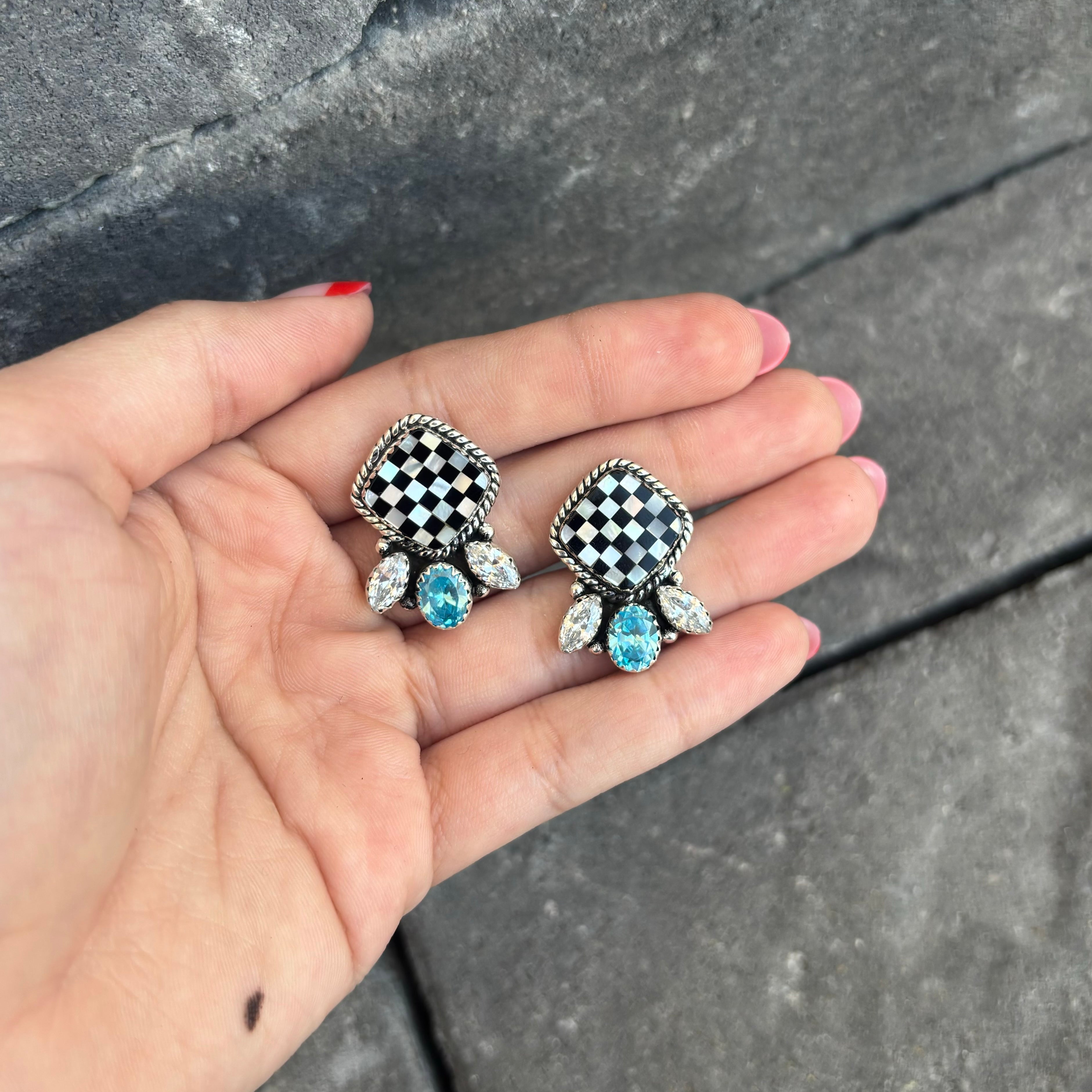 Cluster Checkered Earrings | PREORDER NOW OPEN-Stud Earrings-Krush Kandy, Women's Online Fashion Boutique Located in Phoenix, Arizona (Scottsdale Area)