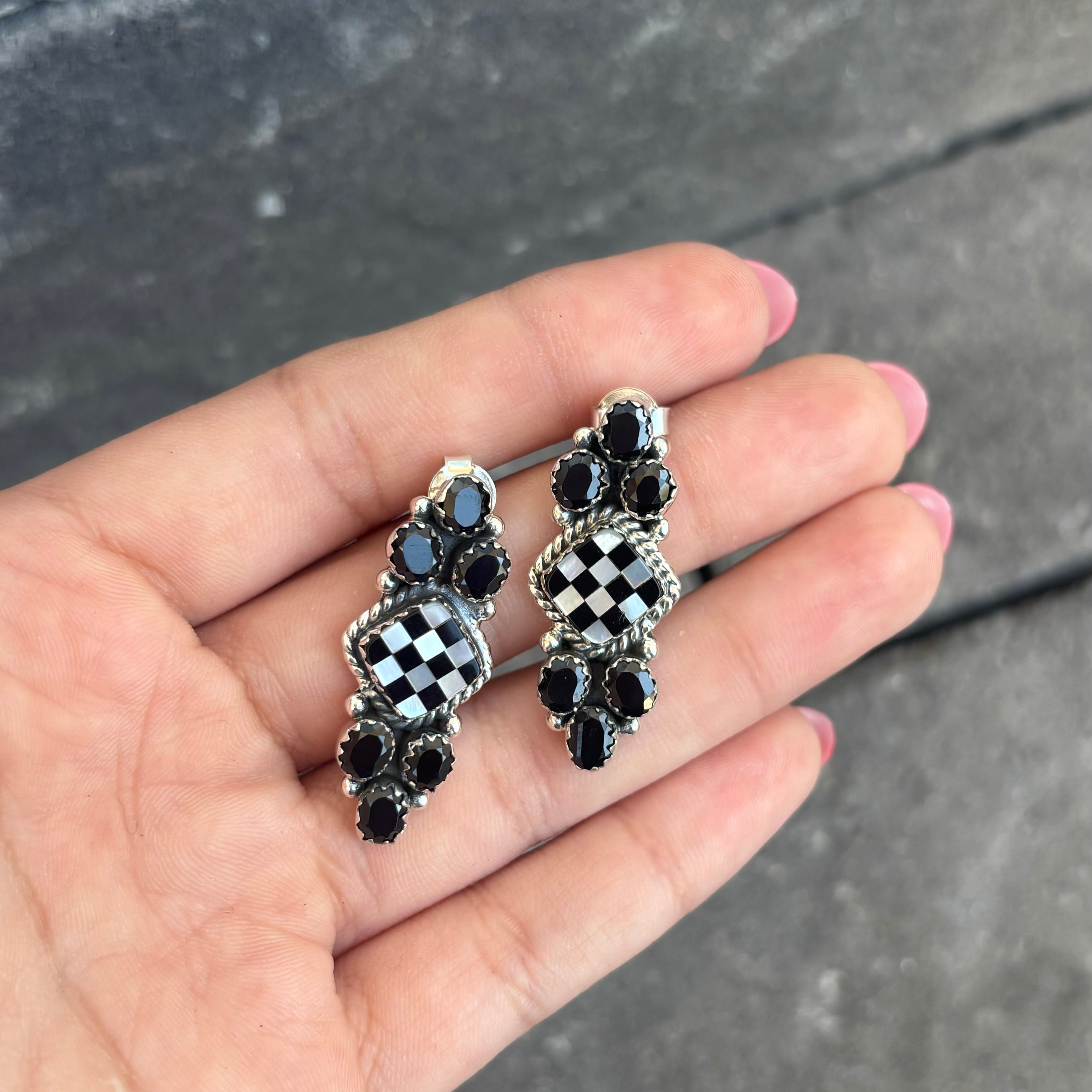 On My Way Checkered & Stone Earrings | PREORDER OPEN-Earrings-Krush Kandy, Women's Online Fashion Boutique Located in Phoenix, Arizona (Scottsdale Area)