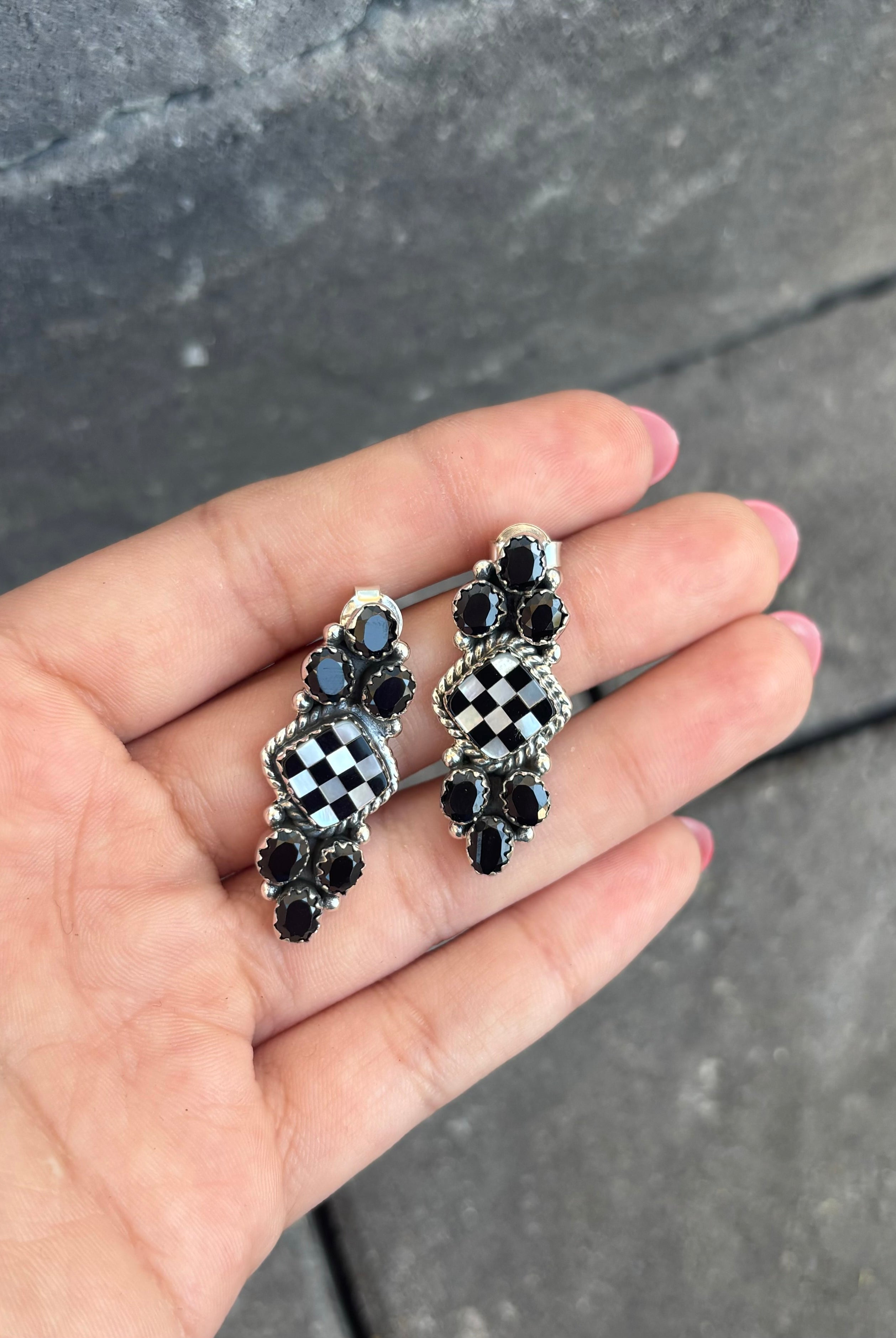 On My Way Checkered & Stone Earrings | PREORDER OPEN-Earrings-Krush Kandy, Women's Online Fashion Boutique Located in Phoenix, Arizona (Scottsdale Area)