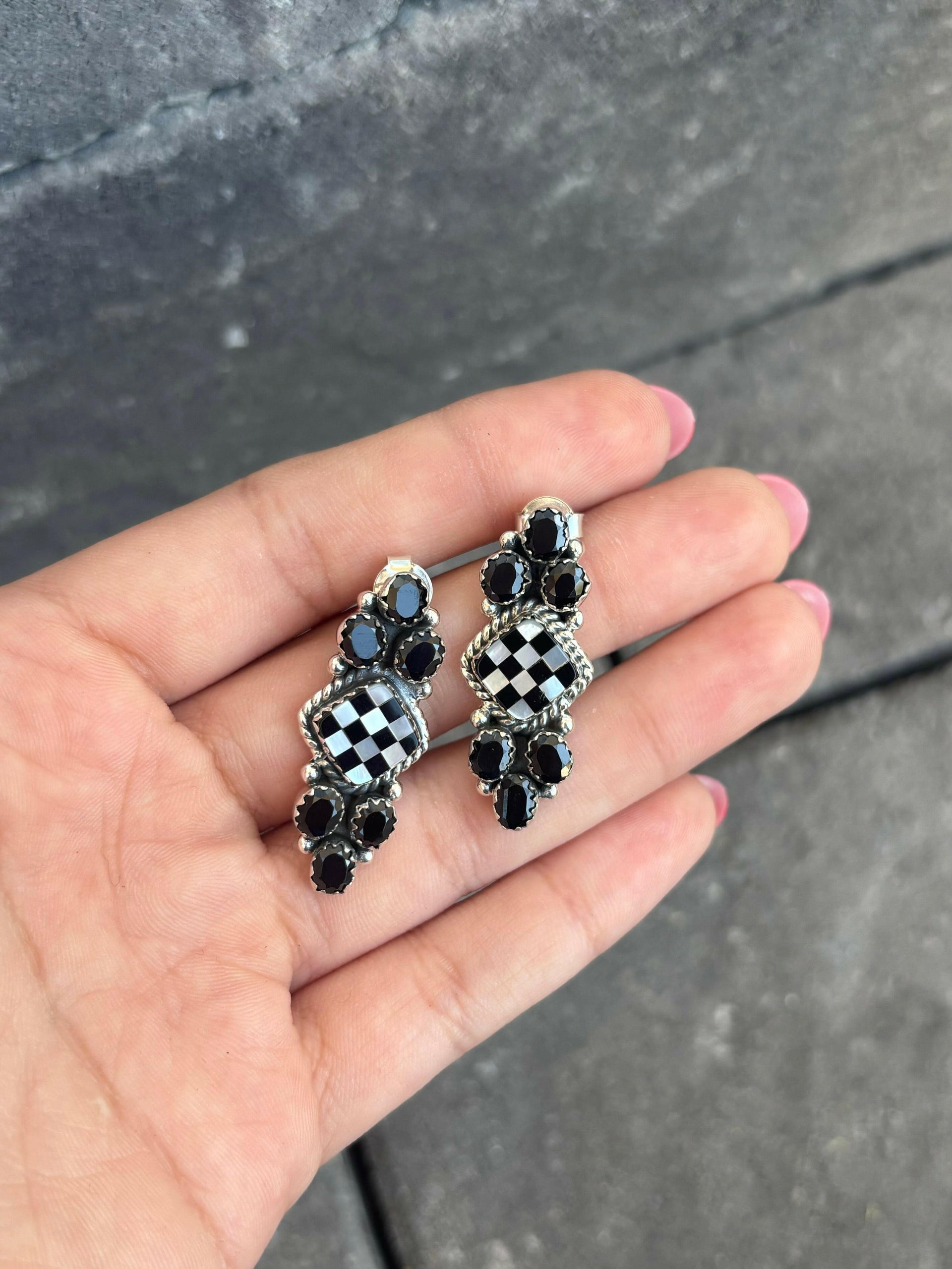 On My Way Checkered Earrings-Stud Earrings-Krush Kandy, Women's Online Fashion Boutique Located in Phoenix, Arizona (Scottsdale Area)
