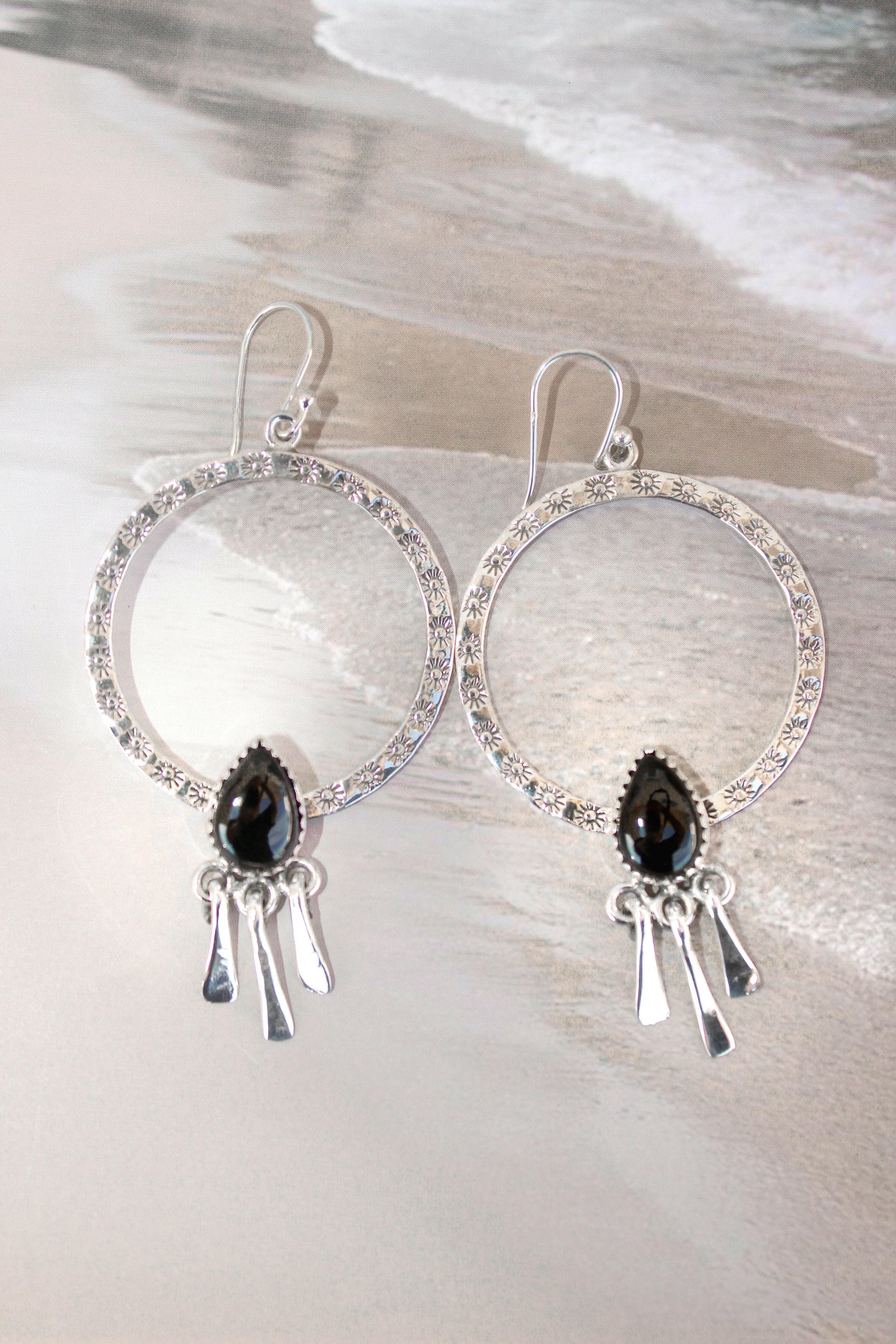 Sunny Stamped Stone Fringe Earrings PREORDER-Drop Earrings-Krush Kandy, Women's Online Fashion Boutique Located in Phoenix, Arizona (Scottsdale Area)