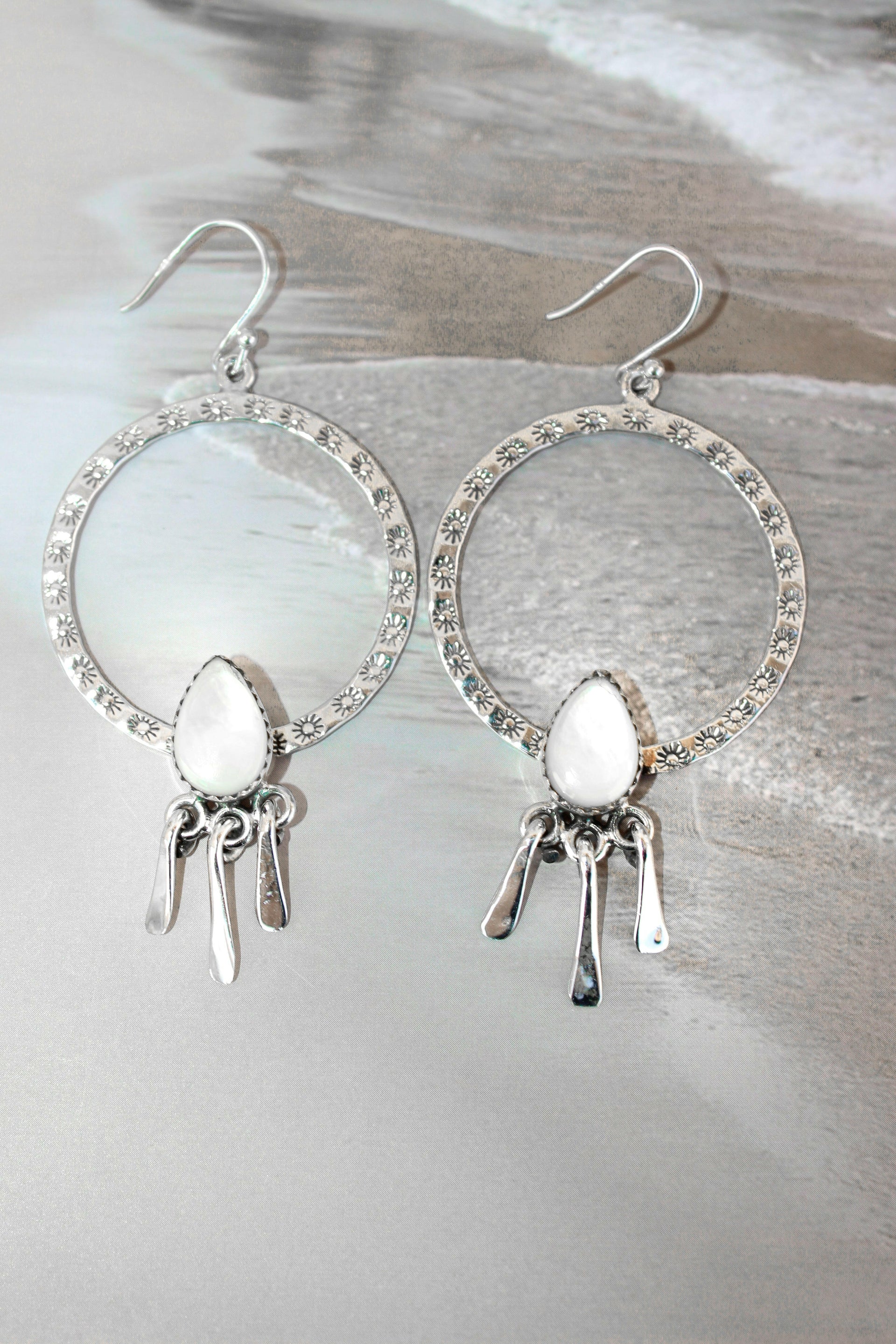 Sunny Stamped Stone Fringe Earrings PREORDER-Drop Earrings-Krush Kandy, Women's Online Fashion Boutique Located in Phoenix, Arizona (Scottsdale Area)