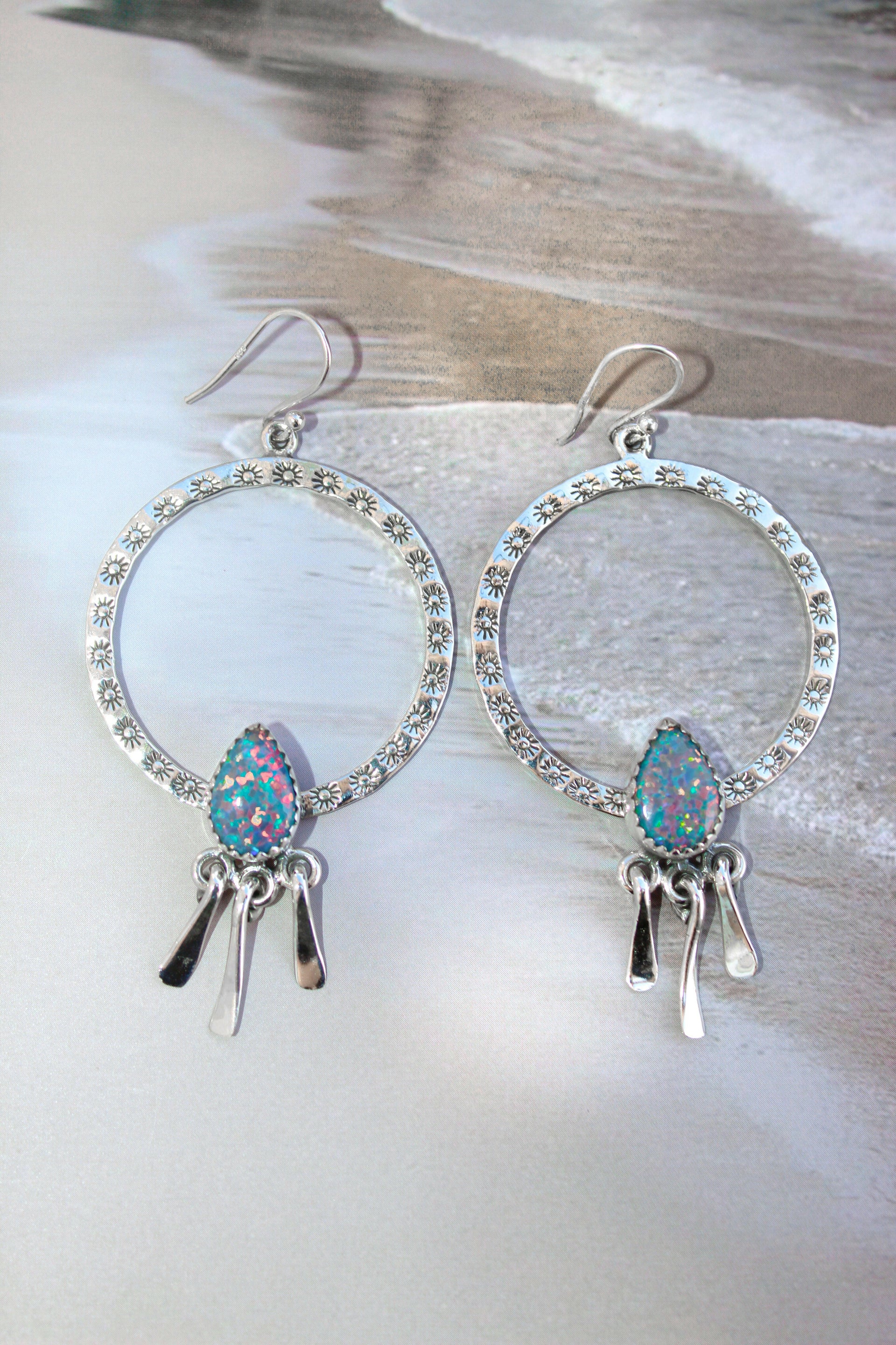 Sunny Stamped Stone Fringe Earrings PREORDER-Drop Earrings-Krush Kandy, Women's Online Fashion Boutique Located in Phoenix, Arizona (Scottsdale Area)