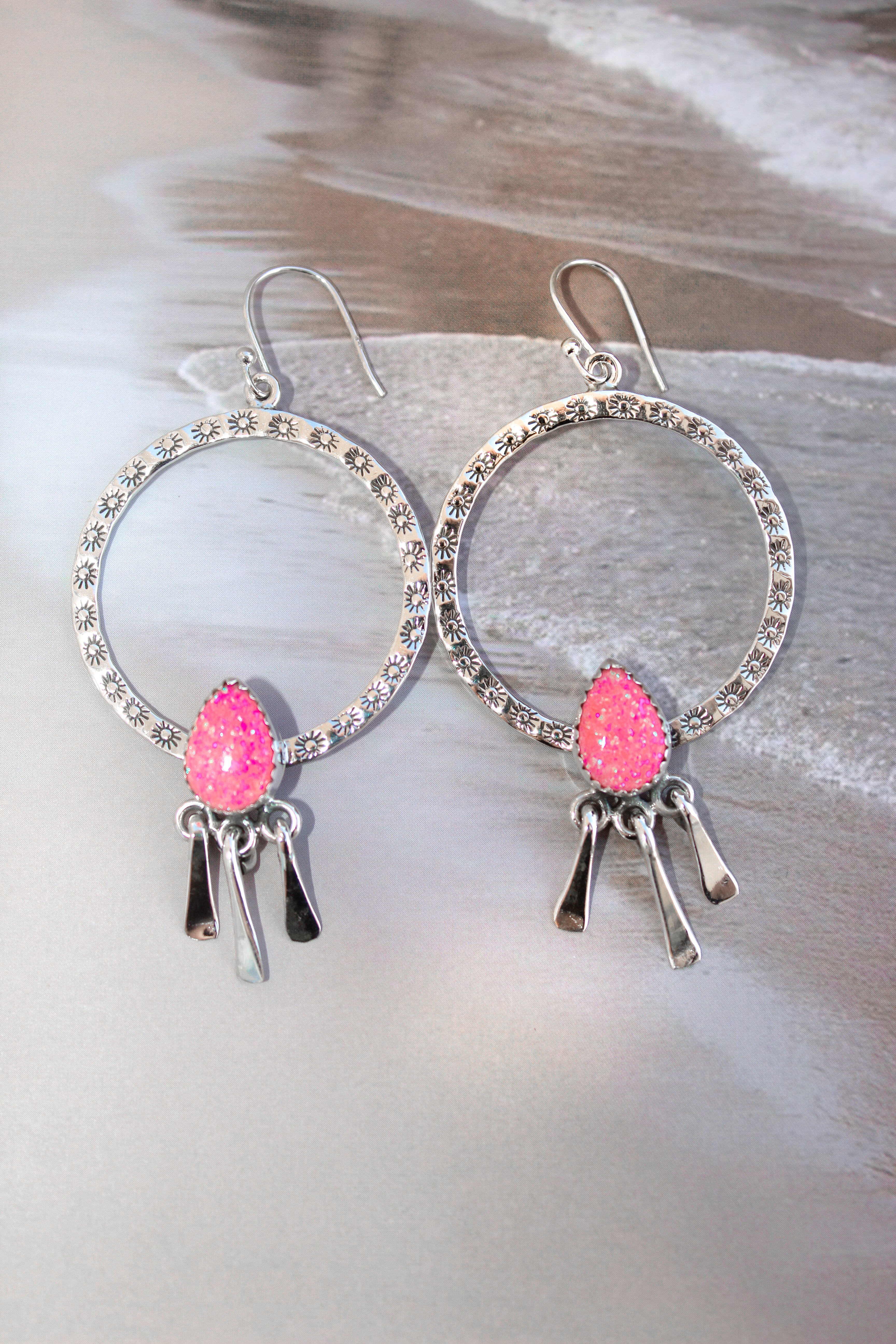 Sunny Stamped Stone Fringe Earrings-Drop Earrings-Krush Kandy, Women's Online Fashion Boutique Located in Phoenix, Arizona (Scottsdale Area)