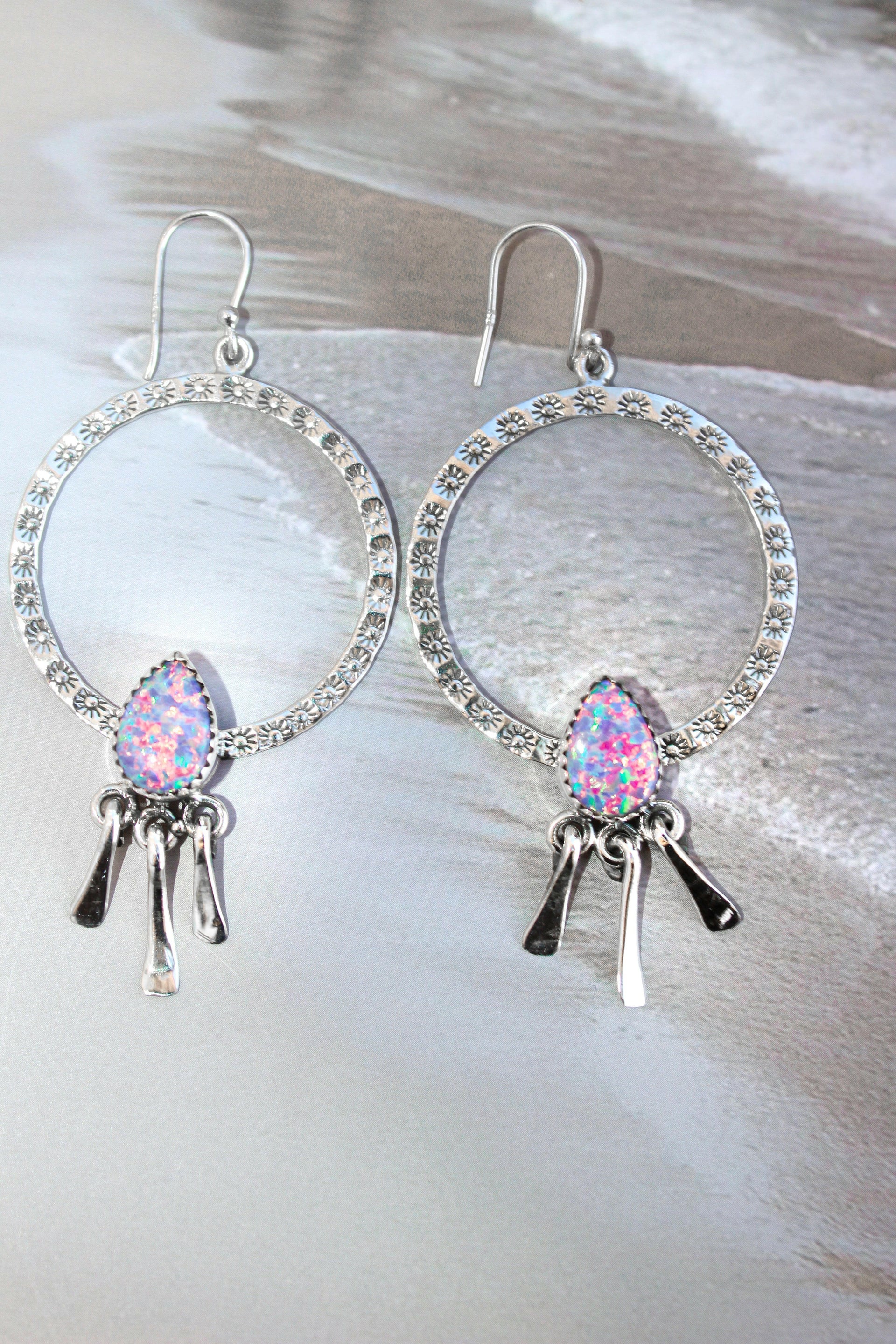 Sunny Stamped Stone Fringe Earrings PREORDER-Drop Earrings-Krush Kandy, Women's Online Fashion Boutique Located in Phoenix, Arizona (Scottsdale Area)