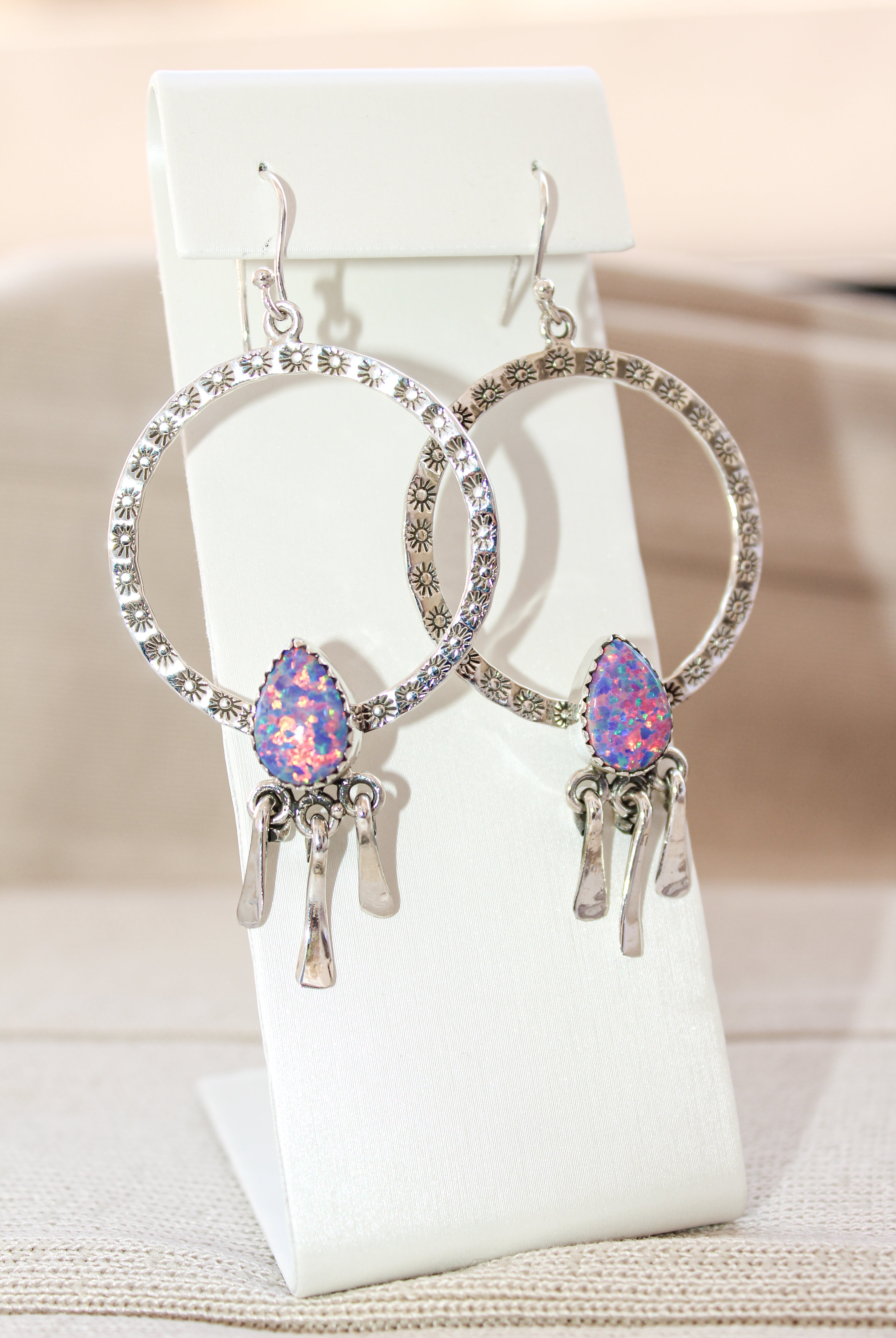 Sunny Stamped Stone Fringe Earrings-Earrings-Krush Kandy, Women's Online Fashion Boutique Located in Phoenix, Arizona (Scottsdale Area)