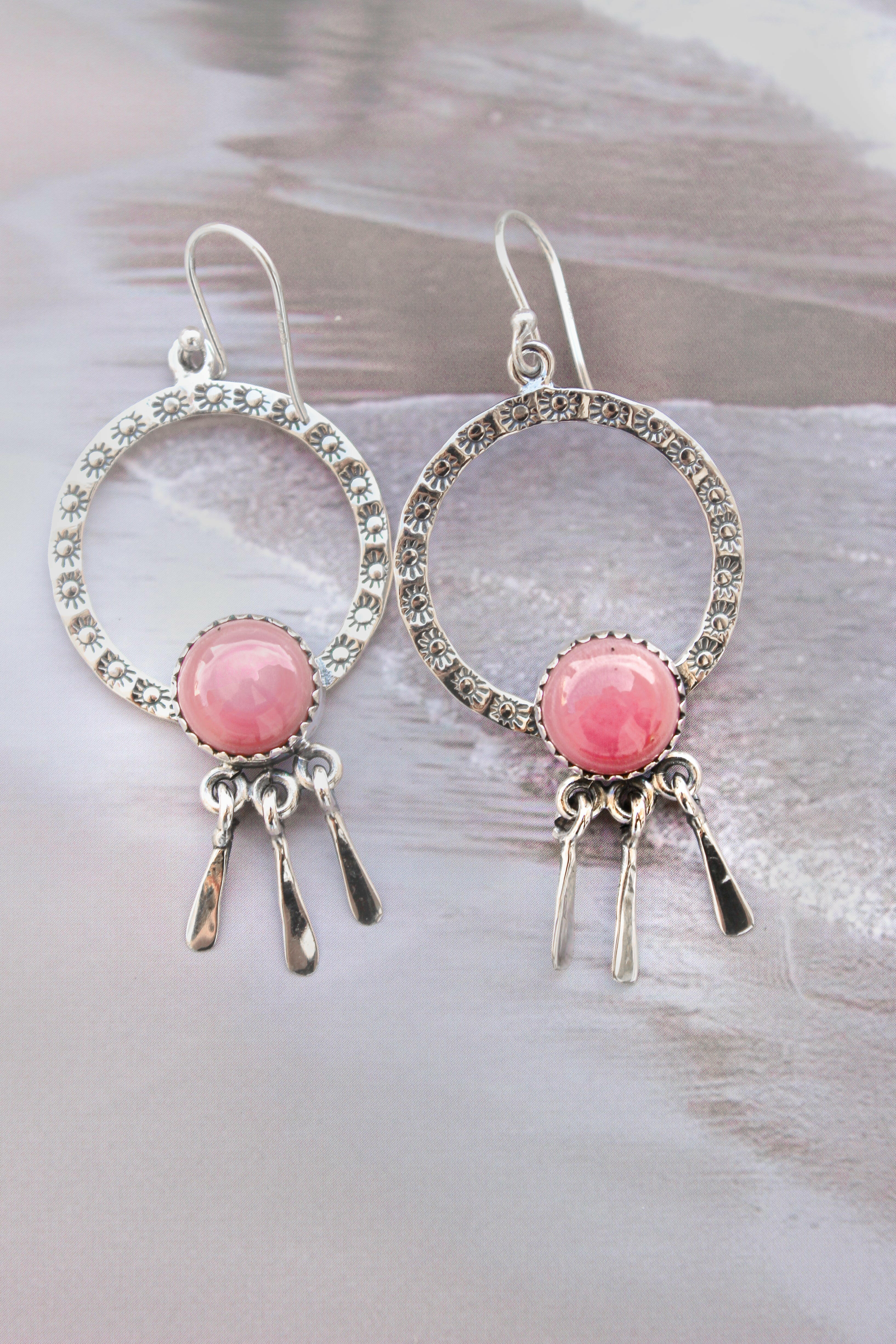 Sunny Stamped Stone Fringe Earrings PREORDER-Drop Earrings-Krush Kandy, Women's Online Fashion Boutique Located in Phoenix, Arizona (Scottsdale Area)