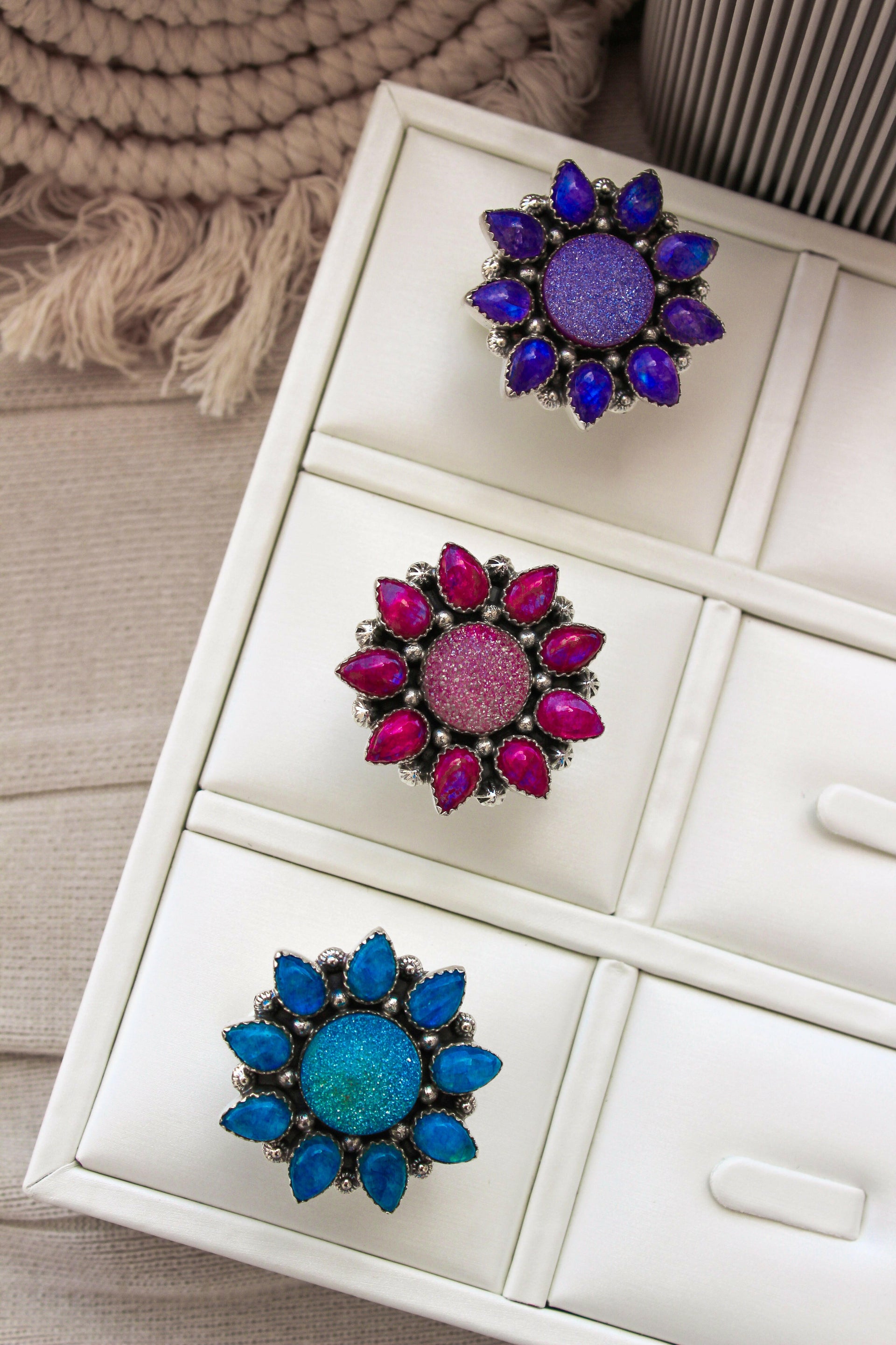 SUNSHINE Rainbow Moonstone Dyed Sterling Silver Rings | PREORDER NOW OPEN-Cluster Rings-Krush Kandy, Women's Online Fashion Boutique Located in Phoenix, Arizona (Scottsdale Area)