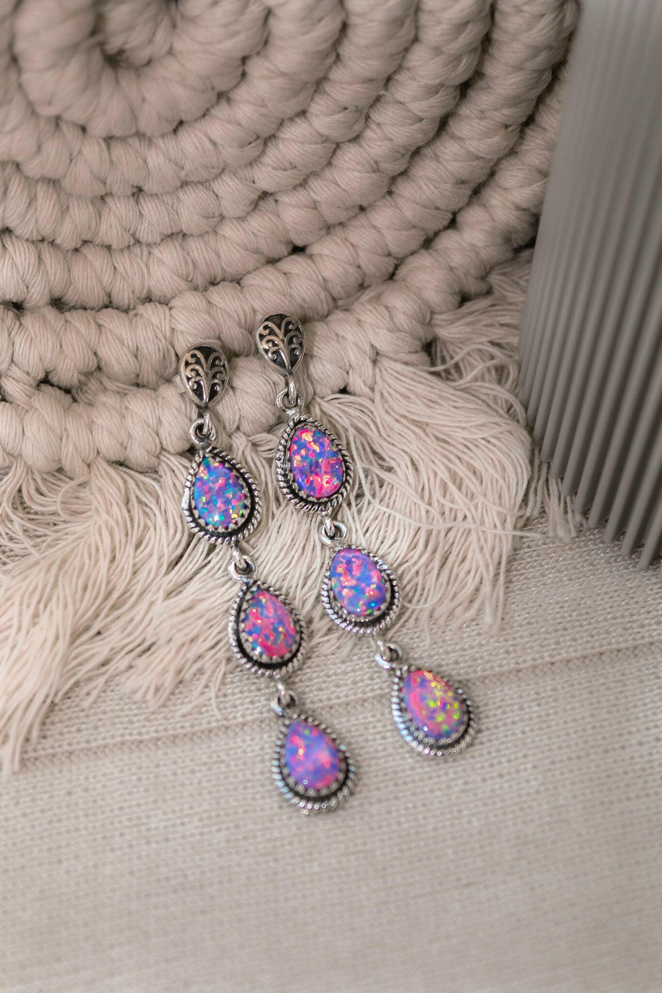 Sterling Silver Burst Stone Drop Earrings-Drop Earrings-Krush Kandy, Women's Online Fashion Boutique Located in Phoenix, Arizona (Scottsdale Area)