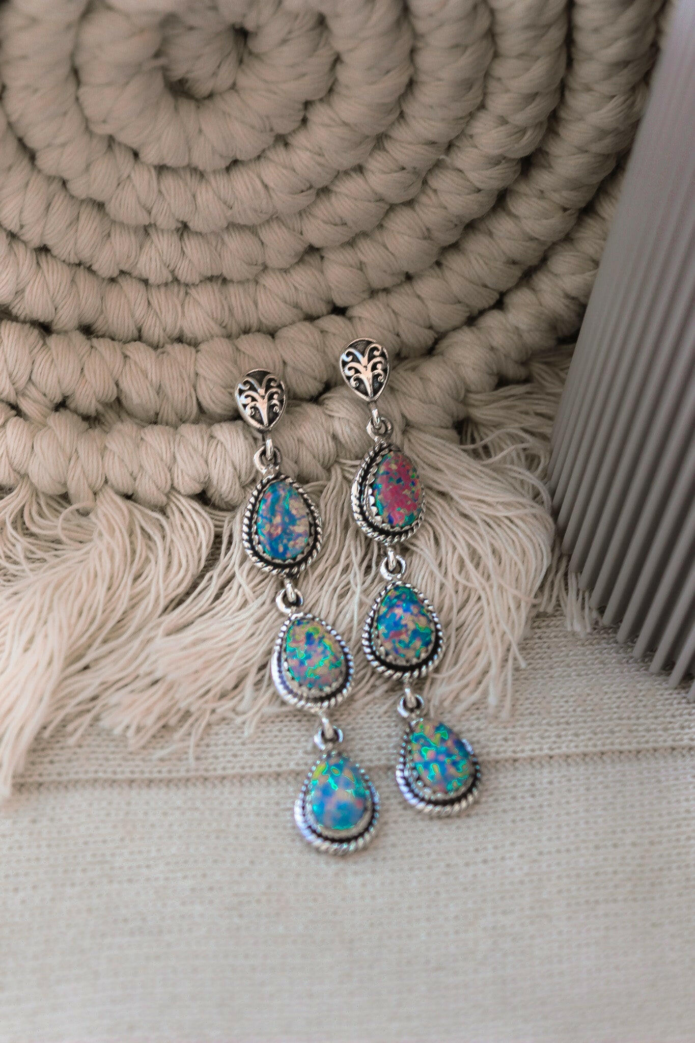 Sterling Silver Burst Stone Drop Earrings-Drop Earrings-Krush Kandy, Women's Online Fashion Boutique Located in Phoenix, Arizona (Scottsdale Area)