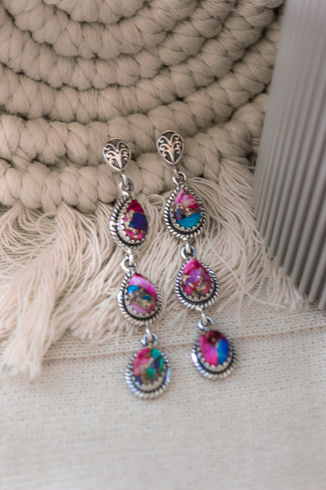 Sterling Silver Burst Stone Drop Earrings-Drop Earrings-Krush Kandy, Women's Online Fashion Boutique Located in Phoenix, Arizona (Scottsdale Area)