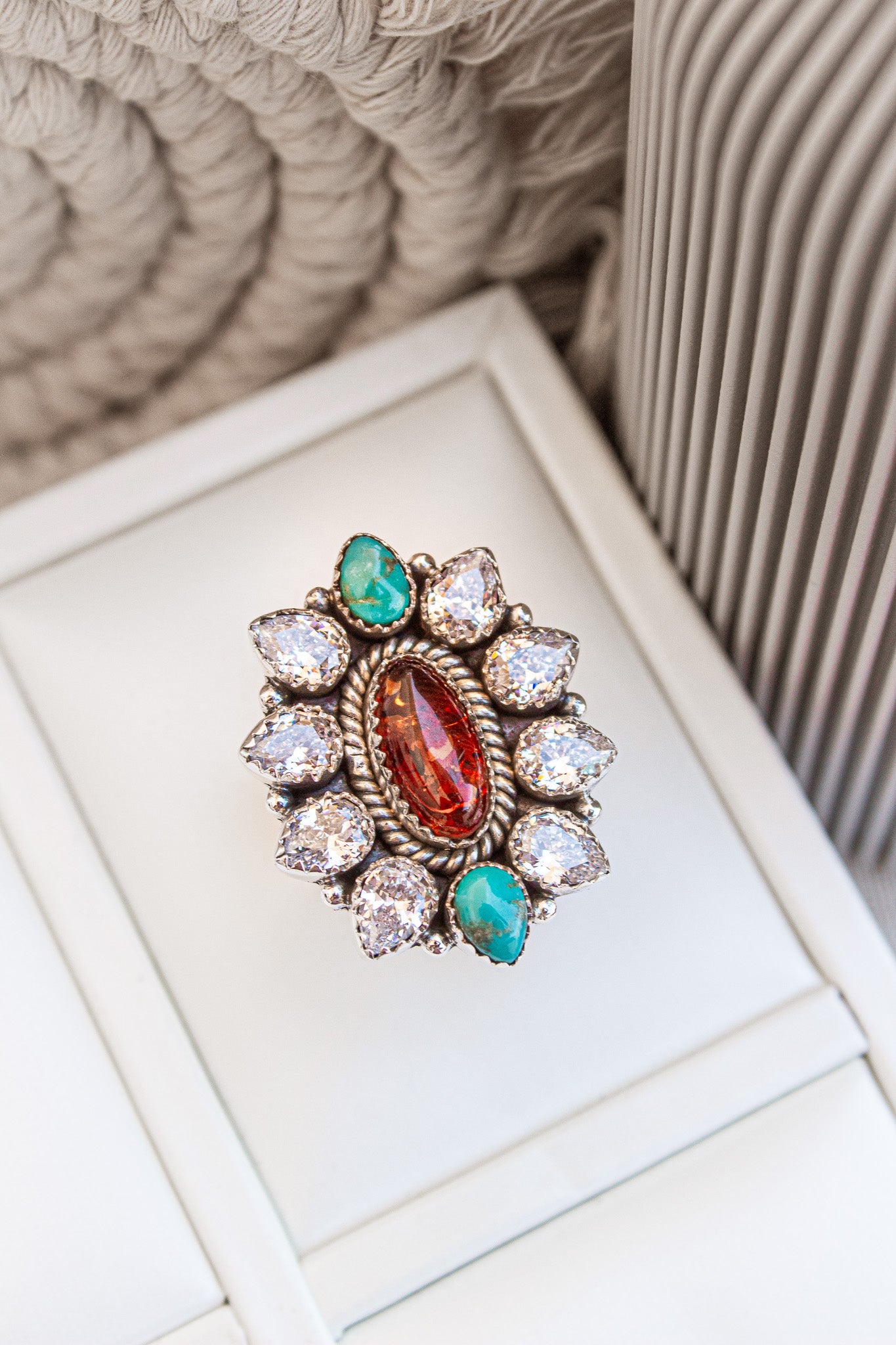 Ambers Turquoise & Crystal Stone Cluster Ring | KKE-Cluster Rings-Krush Kandy, Women's Online Fashion Boutique Located in Phoenix, Arizona (Scottsdale Area)
