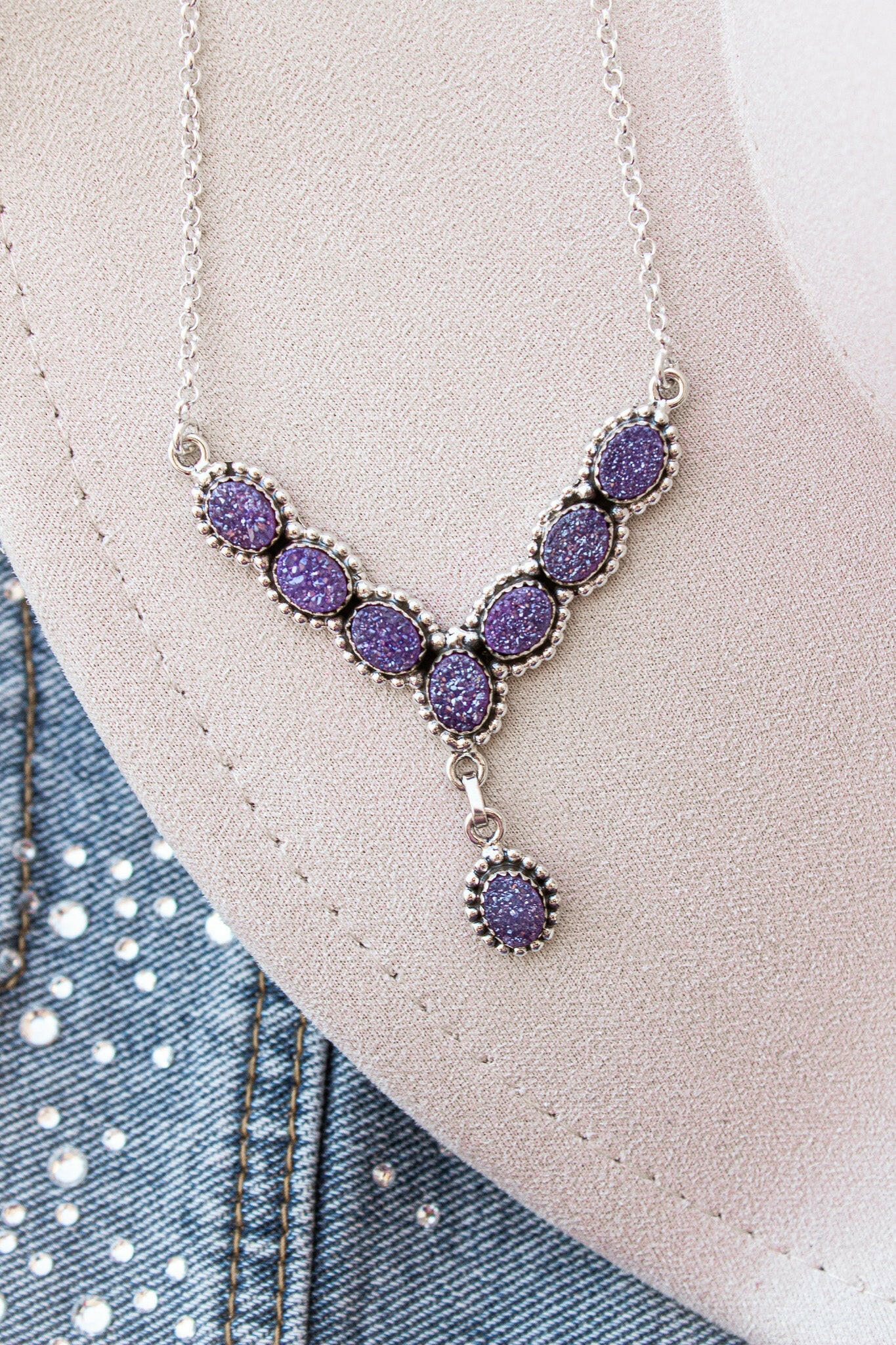 Lariat Druzy Stone Necklace-Lariat and Y Necklaces-Krush Kandy, Women's Online Fashion Boutique Located in Phoenix, Arizona (Scottsdale Area)