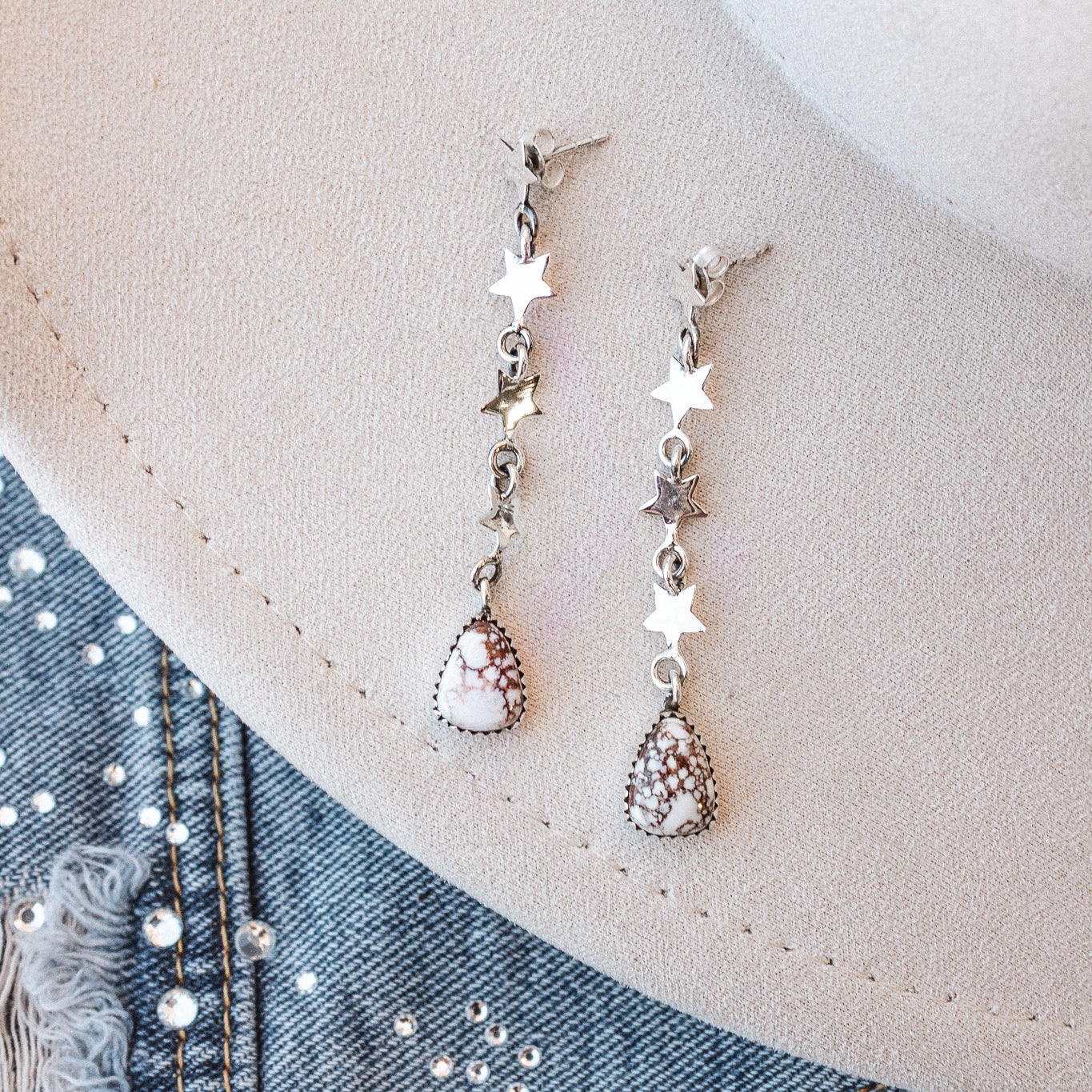 Sterling Silver Star Stone Drop Earrings-Earrings-Krush Kandy, Women's Online Fashion Boutique Located in Phoenix, Arizona (Scottsdale Area)