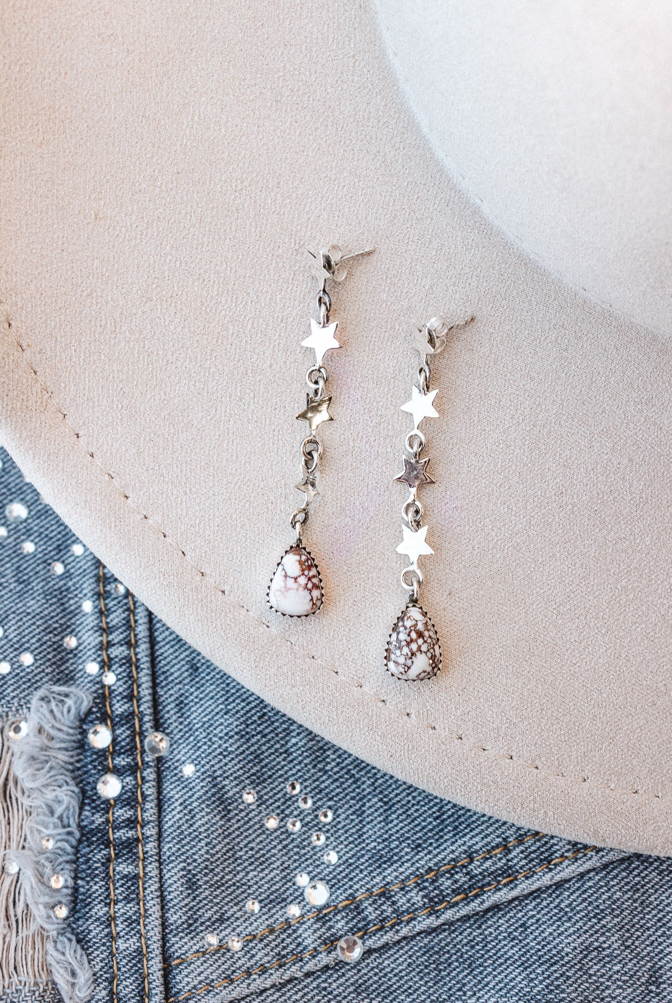 Sterling Silver Star Stone Drop Earrings-Earrings-Krush Kandy, Women's Online Fashion Boutique Located in Phoenix, Arizona (Scottsdale Area)