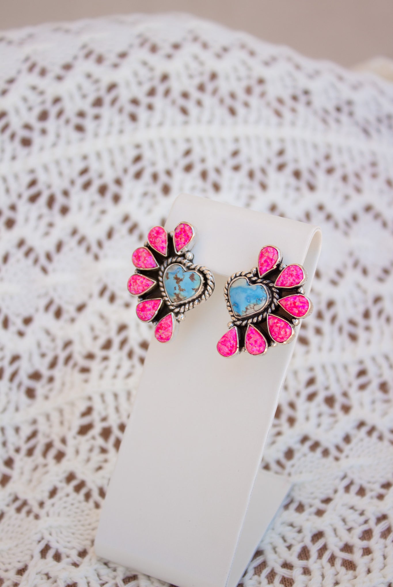 Neon Pink Opal Half Heart Cluster Golden Hills Earrings-Stud Earrings-Krush Kandy, Women's Online Fashion Boutique Located in Phoenix, Arizona (Scottsdale Area)